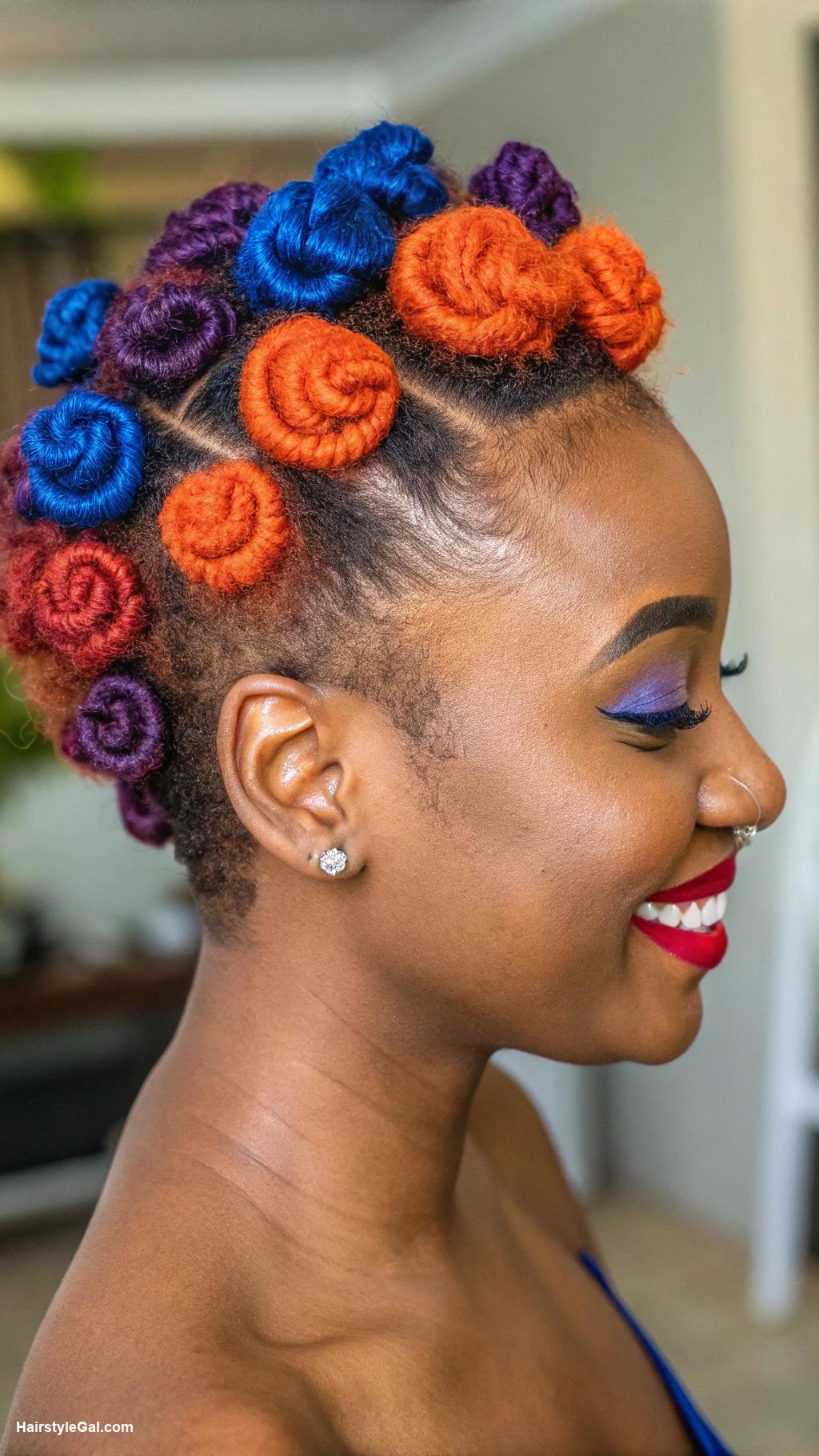 natural hairstyles for black women Bantu knots with vibrant colors