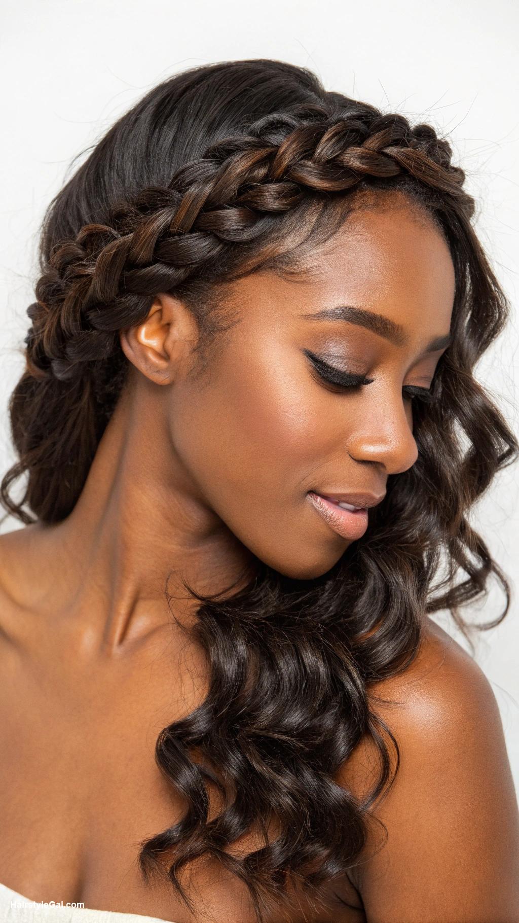 natural hairstyles for black women Braided crown with loose curls