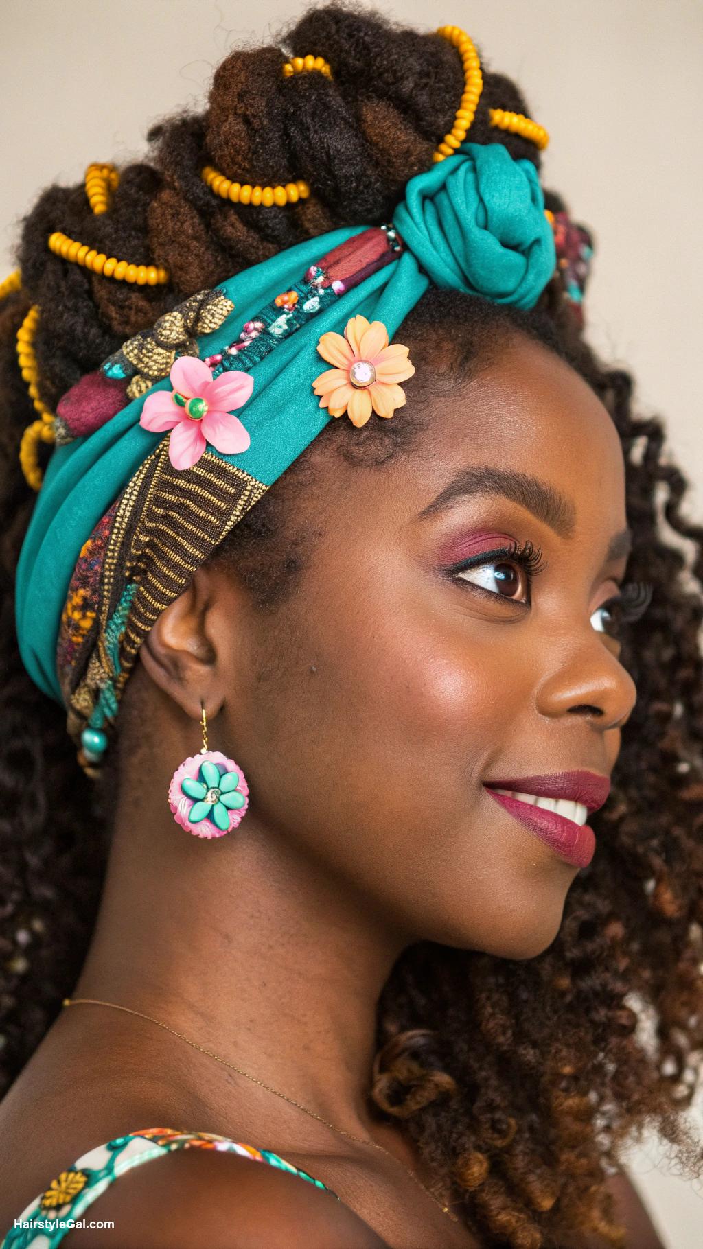 natural hairstyles for black women Twists with colorful hair accessories