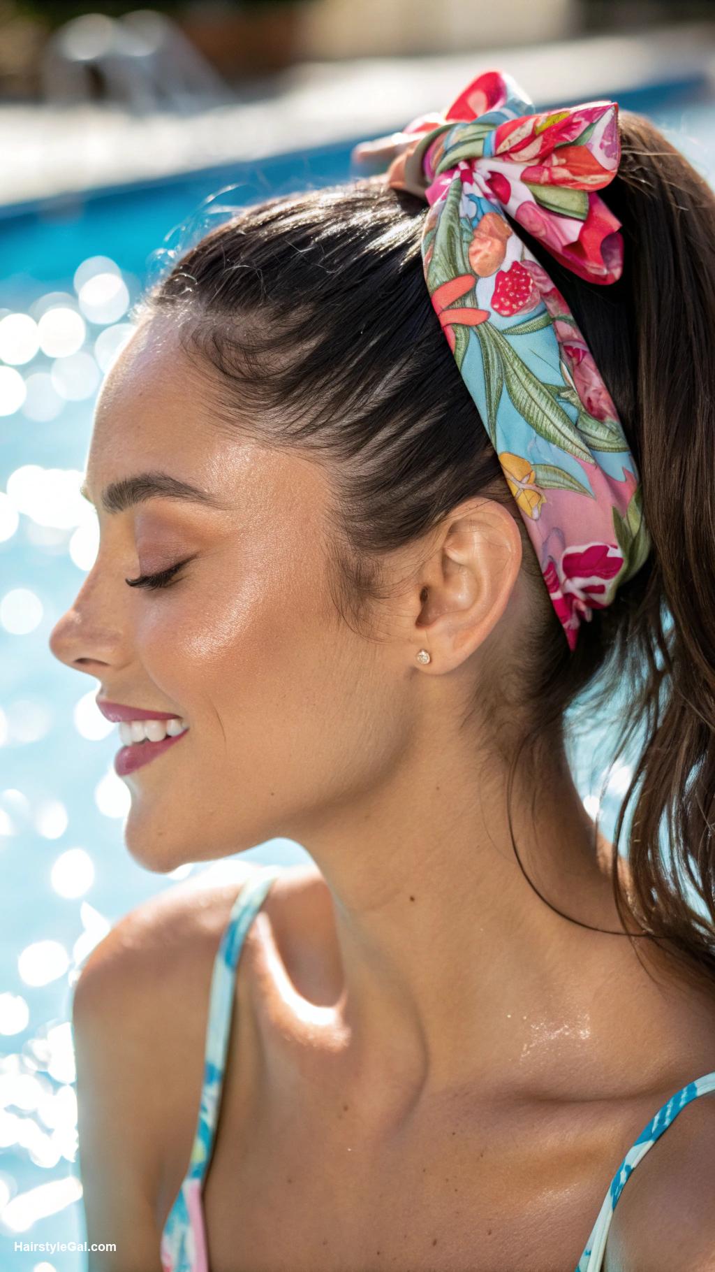 pool day hairstyles Side ponytail with scrunchie