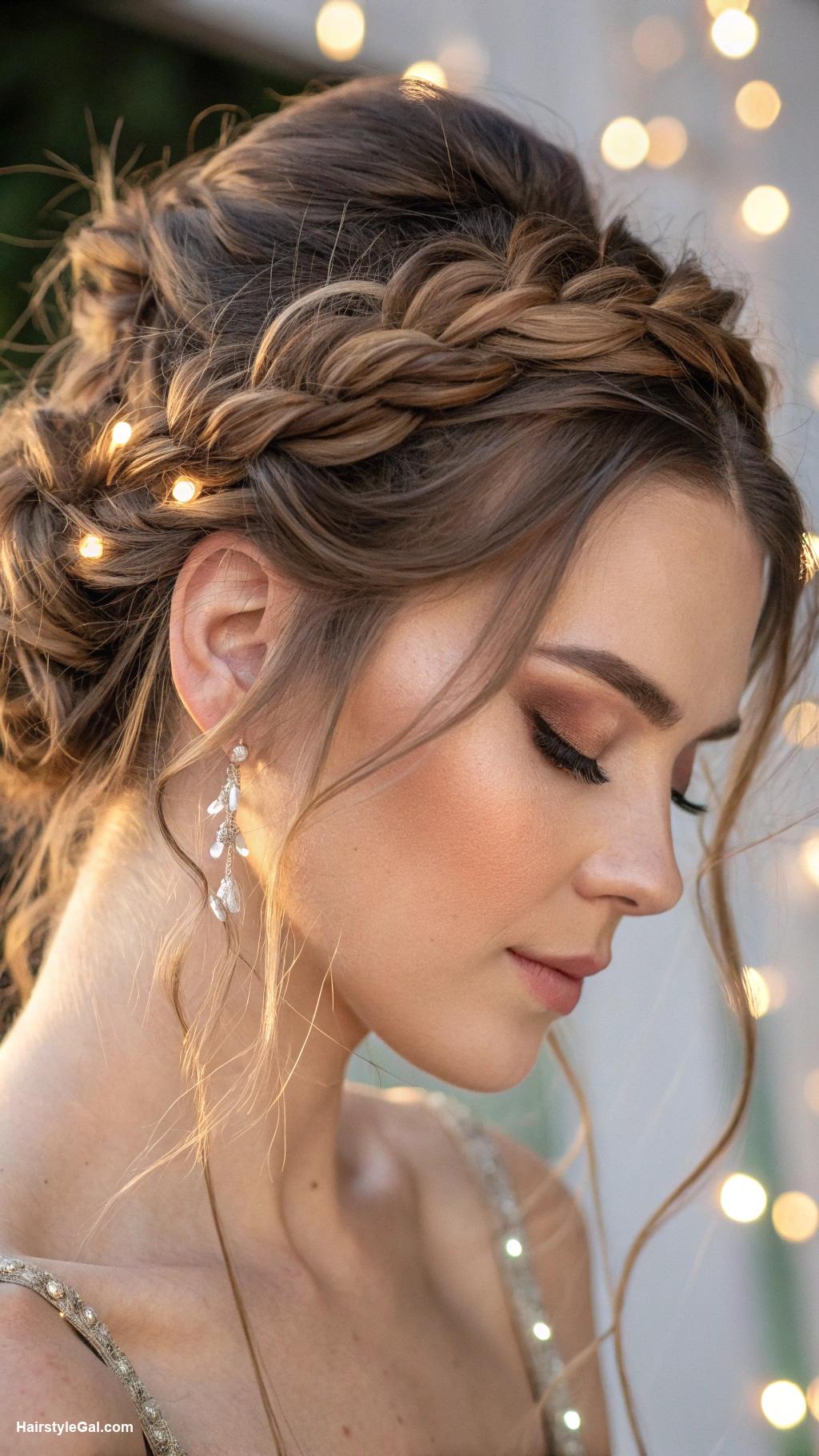 prom hairstyles Braided crown with loose tendrils