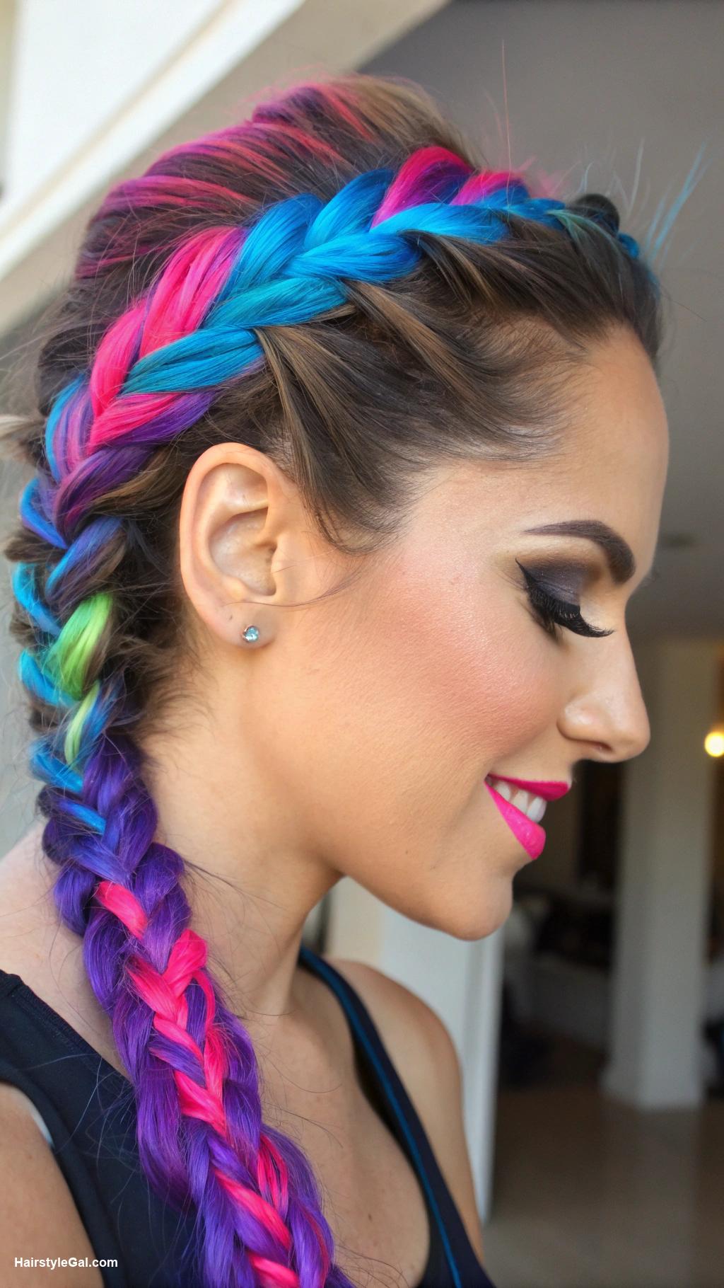 sporty hairstyles Fishtail braid with vibrant colors