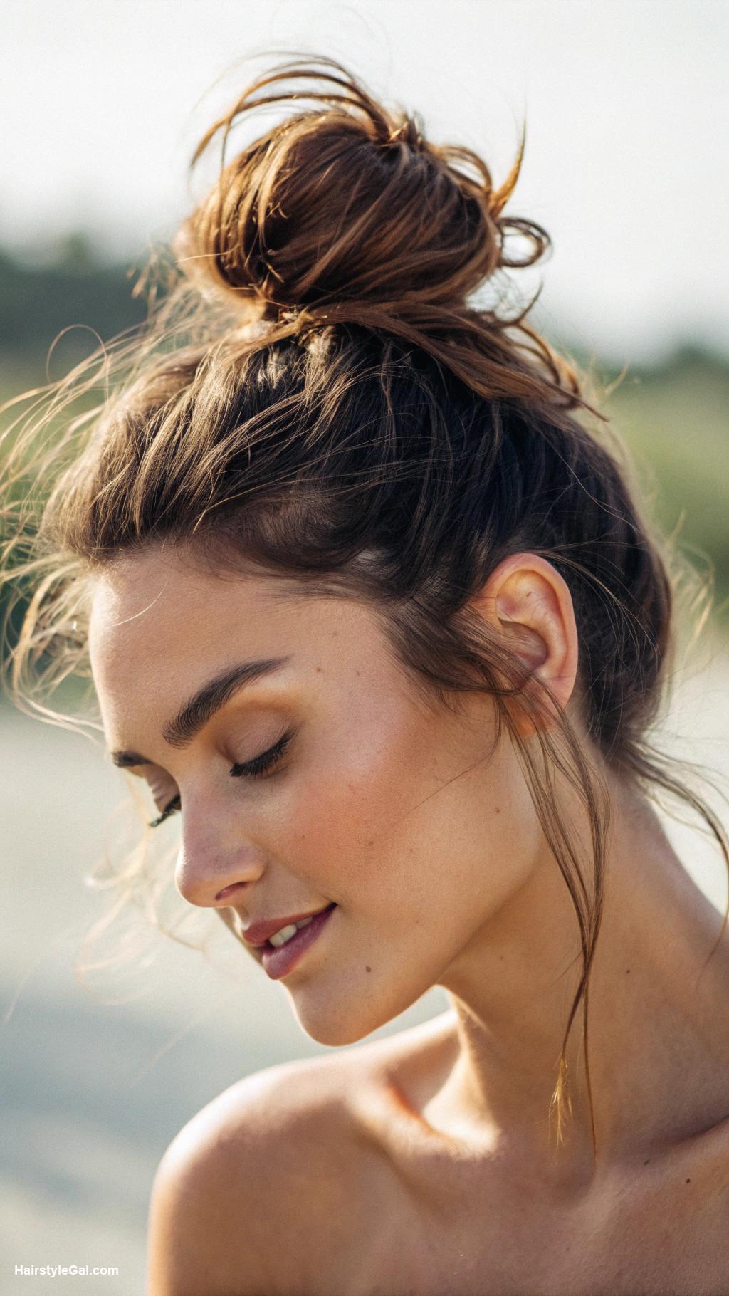 sporty hairstyles Messy top knot for effortless style