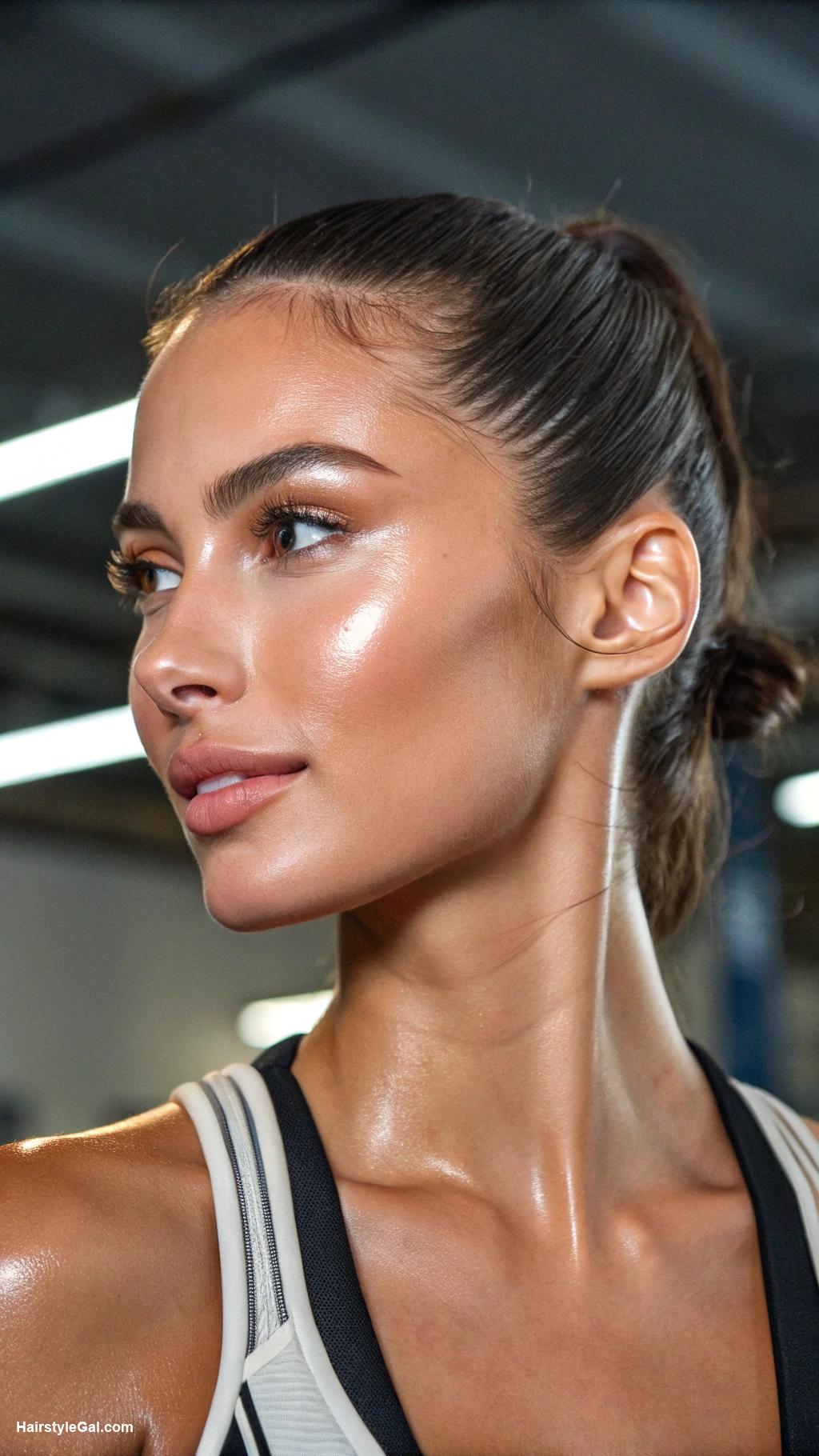 sporty hairstyles Sleek low bun for gym sessions