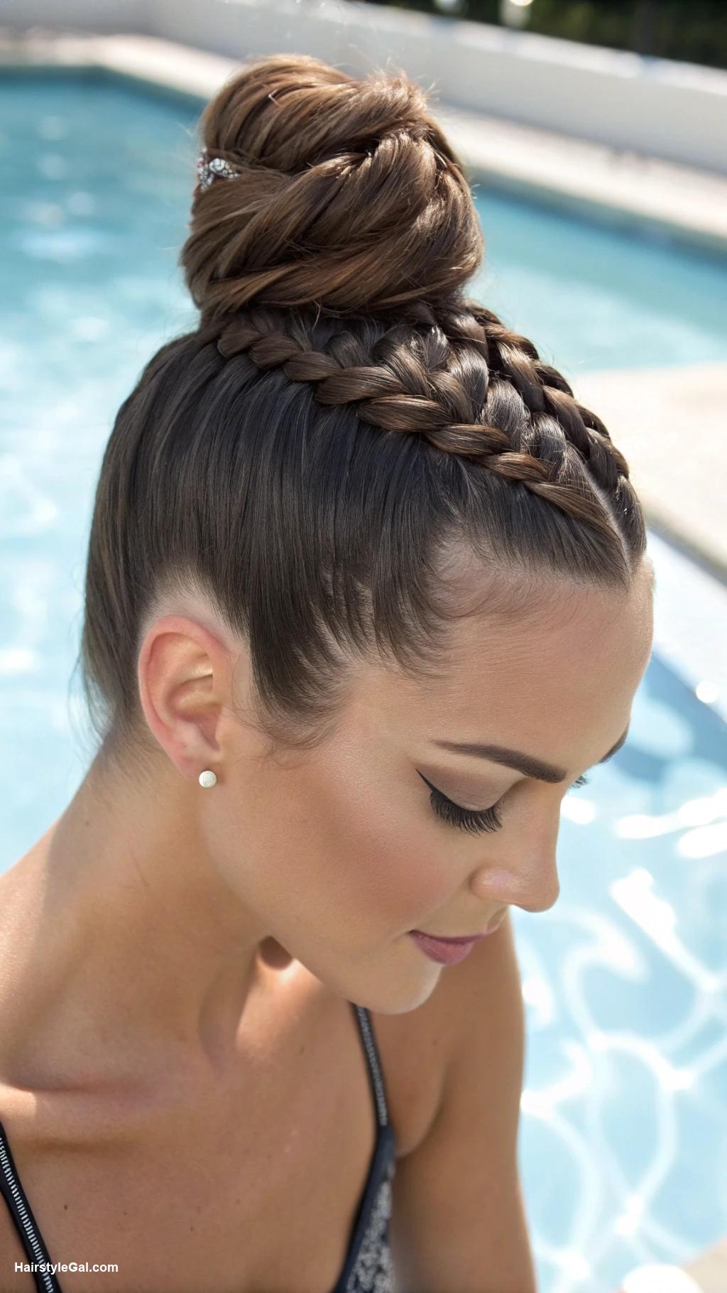 swimming hairstyles Braided High Bun
