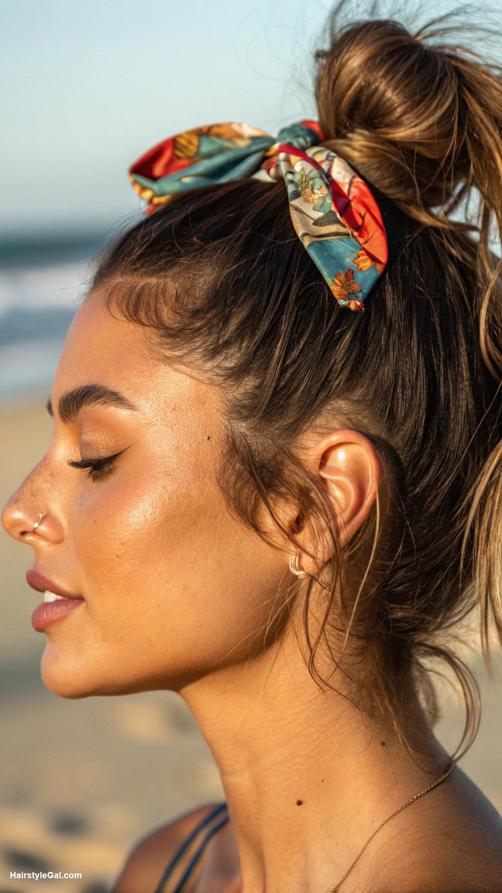 beach hairstyles High ponytail with scrunchie