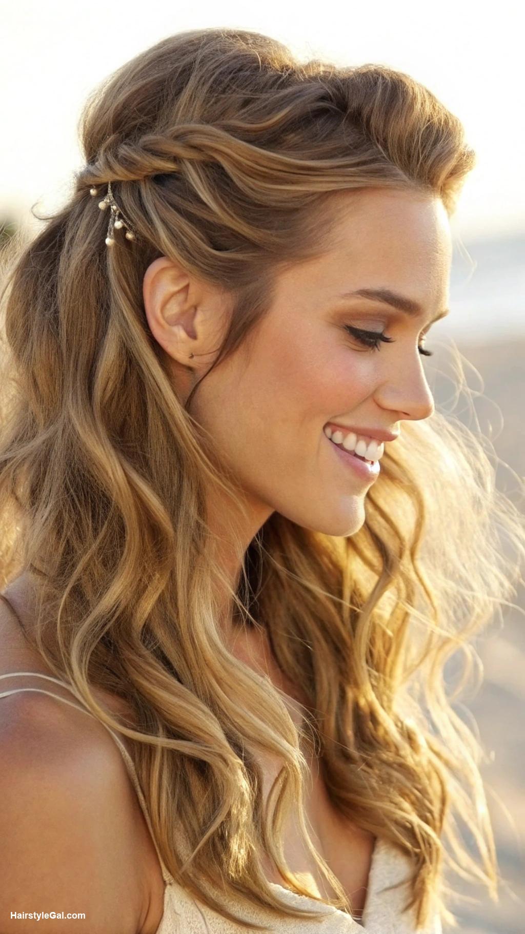 beachy waves hair Half up twisted waves