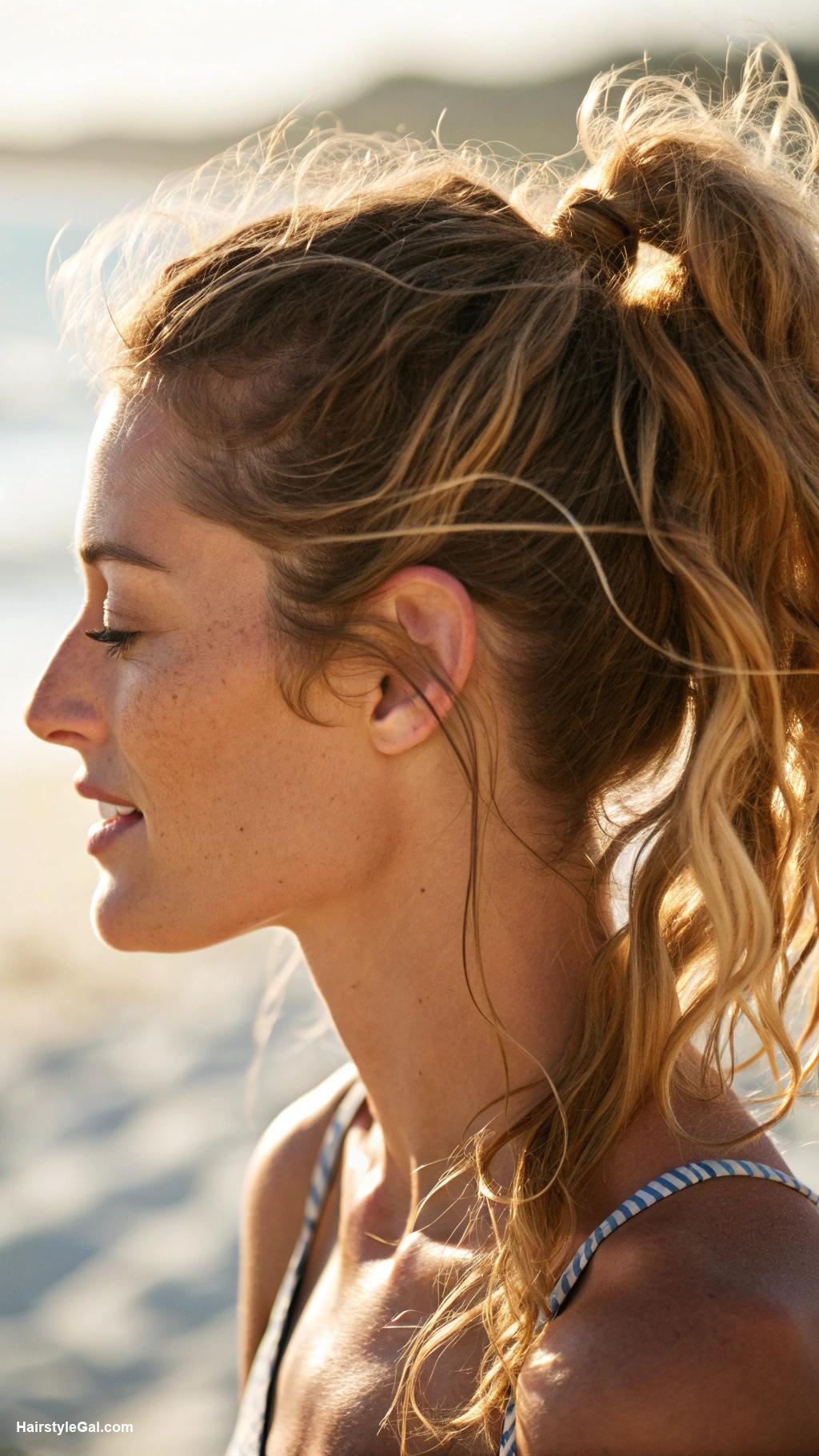 beachy waves hair Messy side ponytail