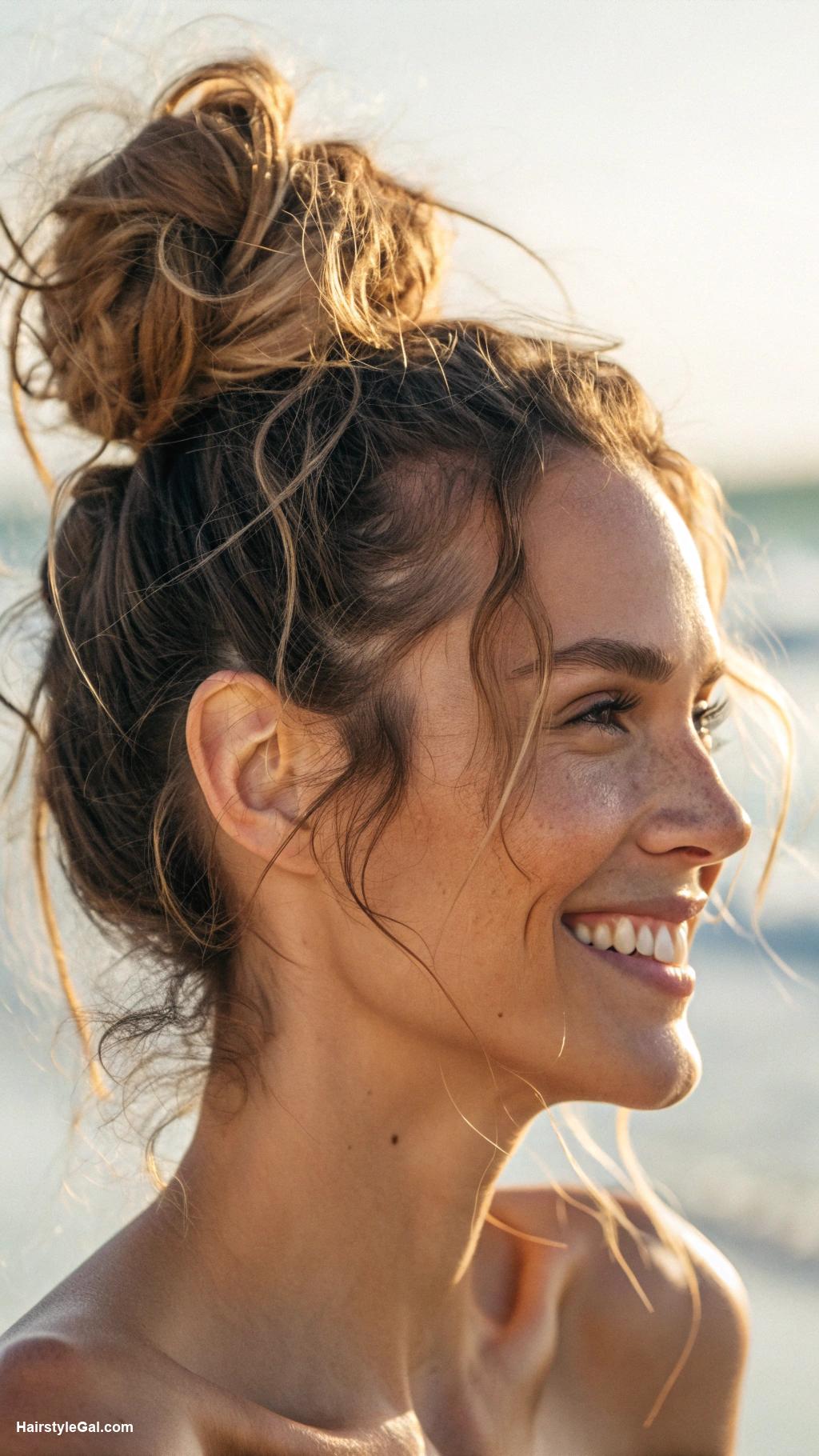 beachy waves hair Undone bun with beach waves