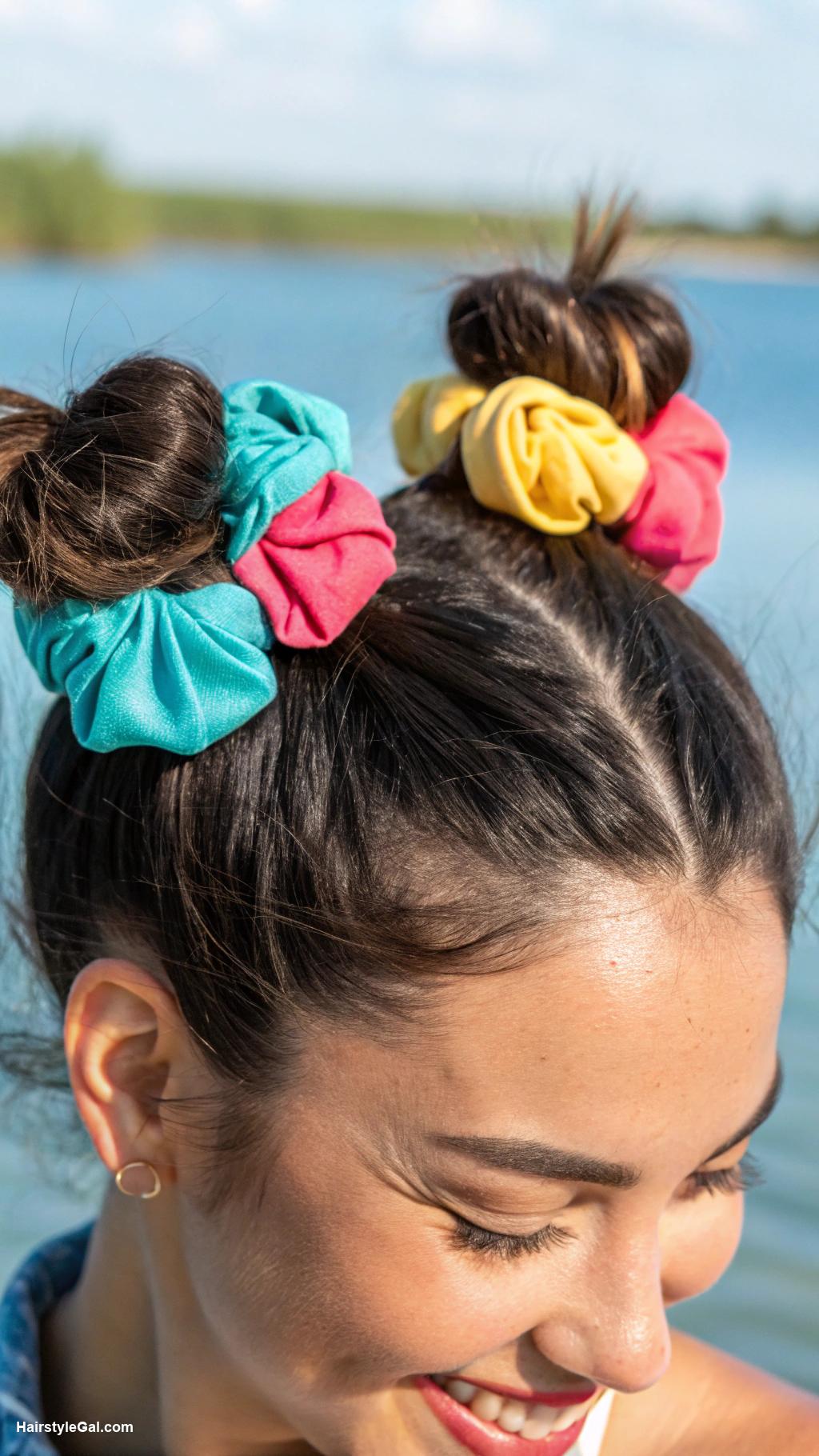lake day hairstyles Pigtails with colorful scrunchies