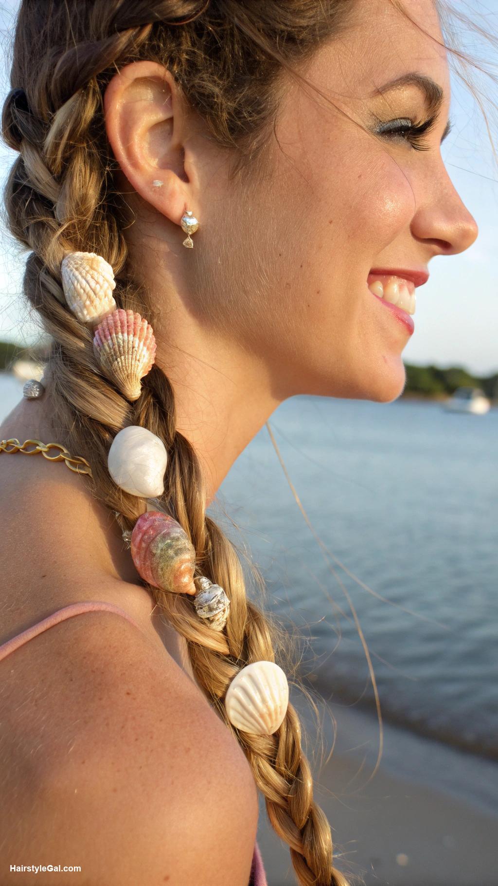 lake day hairstyles Side braid with seashells
