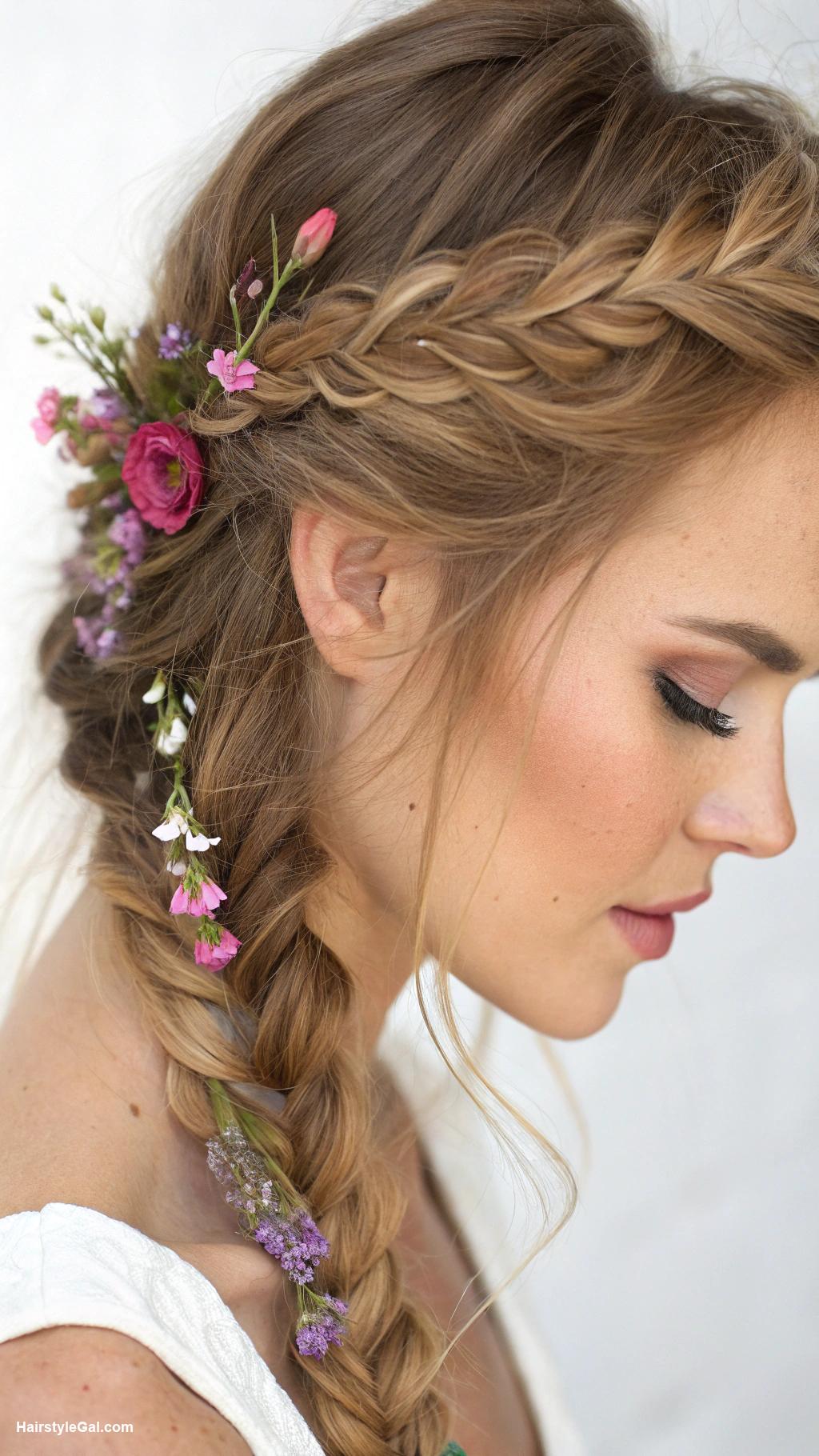 summer hairstyles for long hair Fishtail Braid with Floral Accents