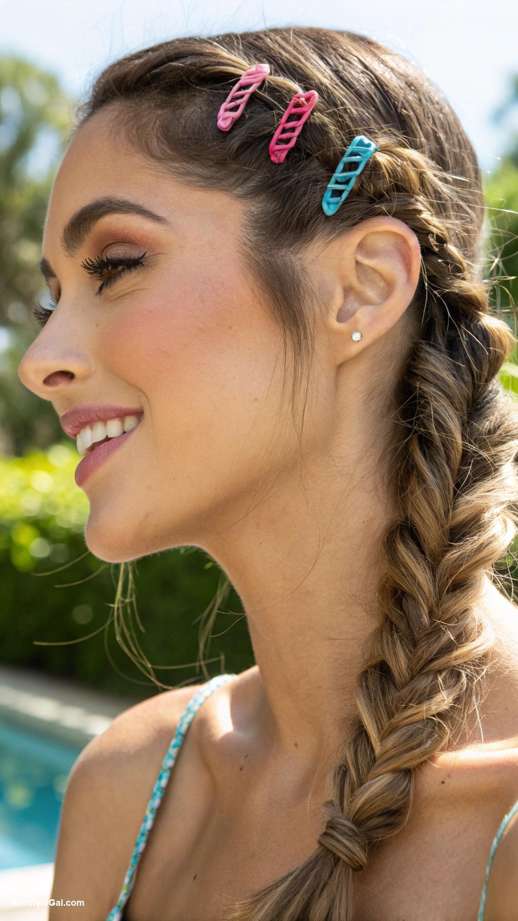 summer hairstyles for long hair Side Braid with Hair Clips