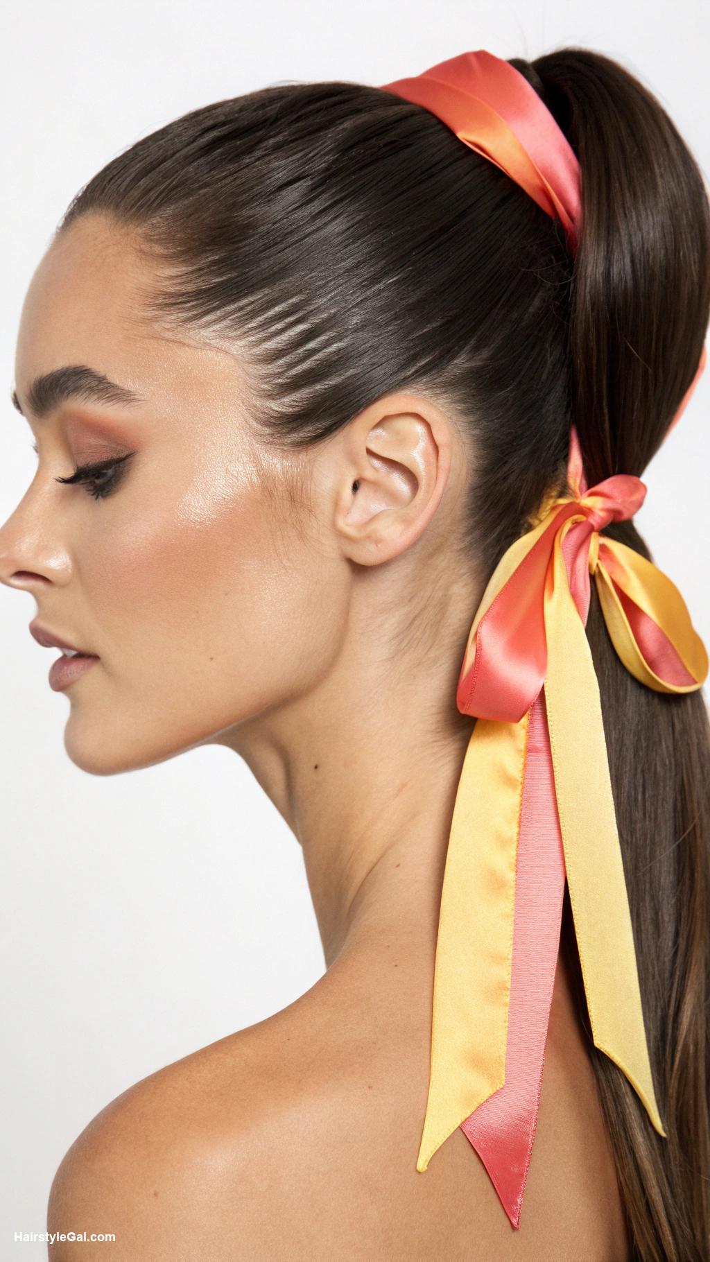 summer hairstyles for long hair Sleek High Ponytail with Ribbon