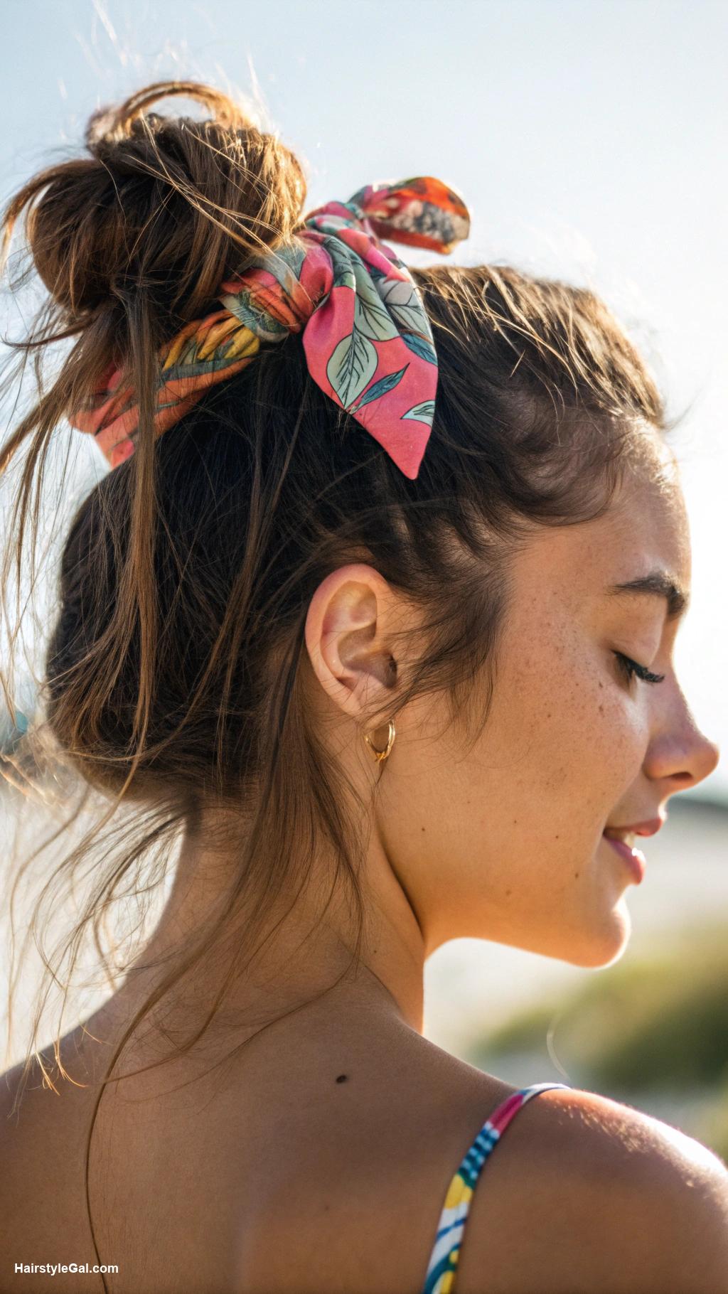 summer hairstyles for medium hair Messy ponytail with a scrunchie
