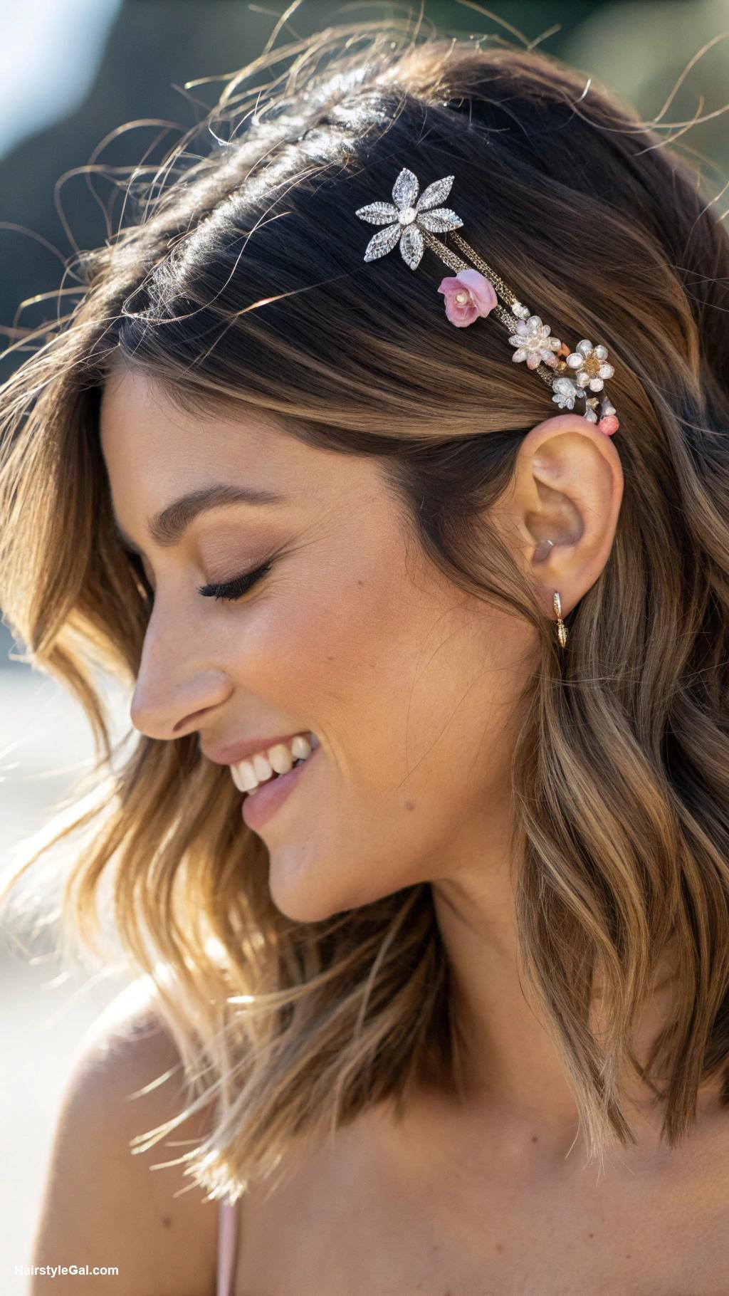 summer hairstyles for medium hair Side swept waves with clips