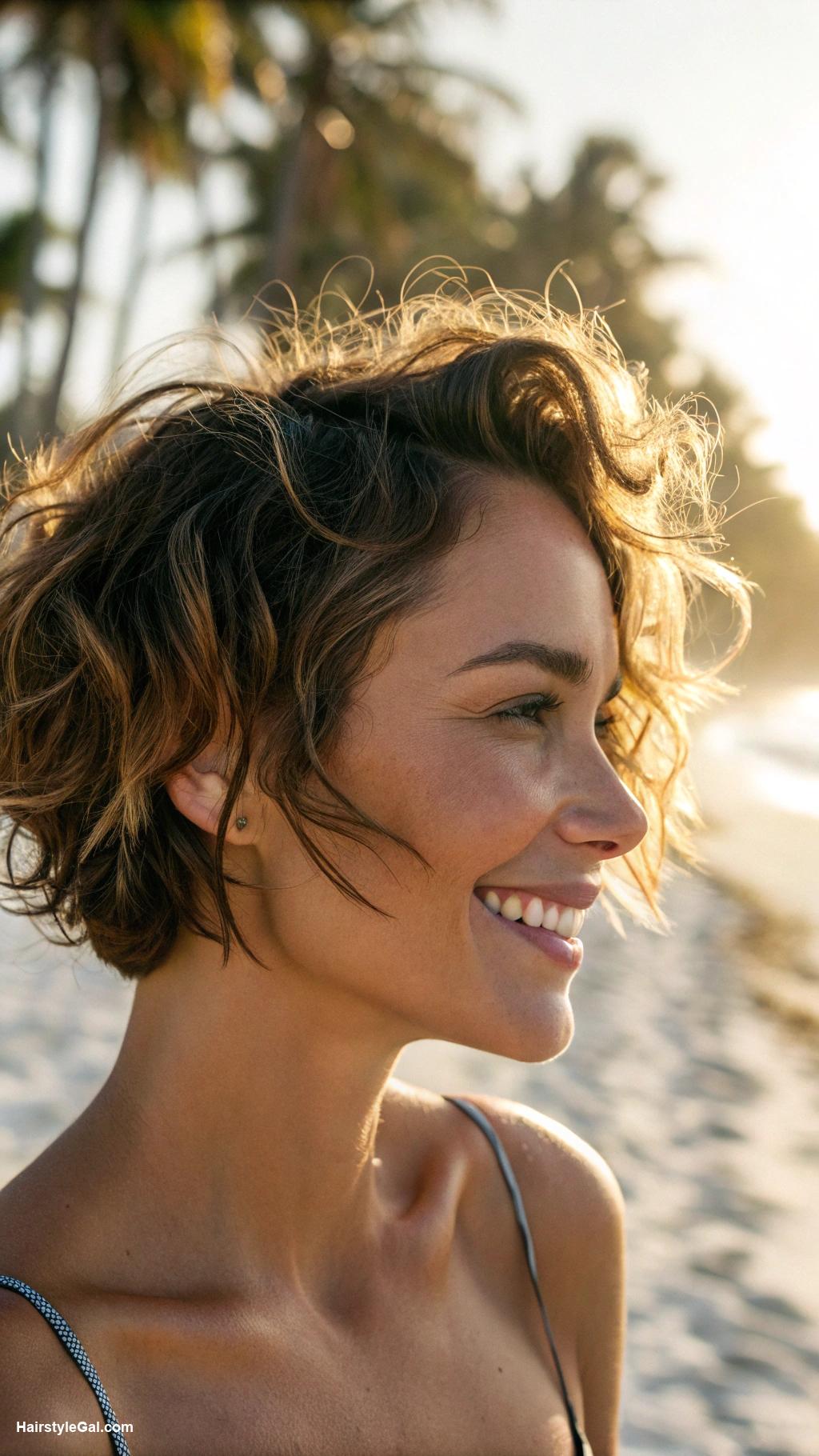 summer hairstyles for short hair Beachy waves with salt spray