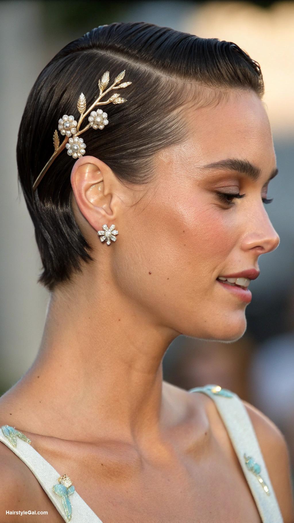 summer hairstyles for short hair Pinned back with decorative pins