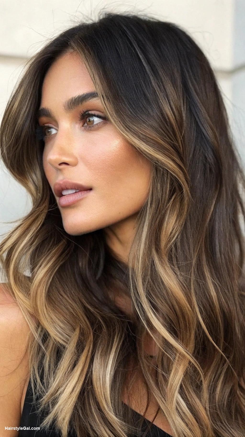 bronde balayage Light beige highlights on dark hair