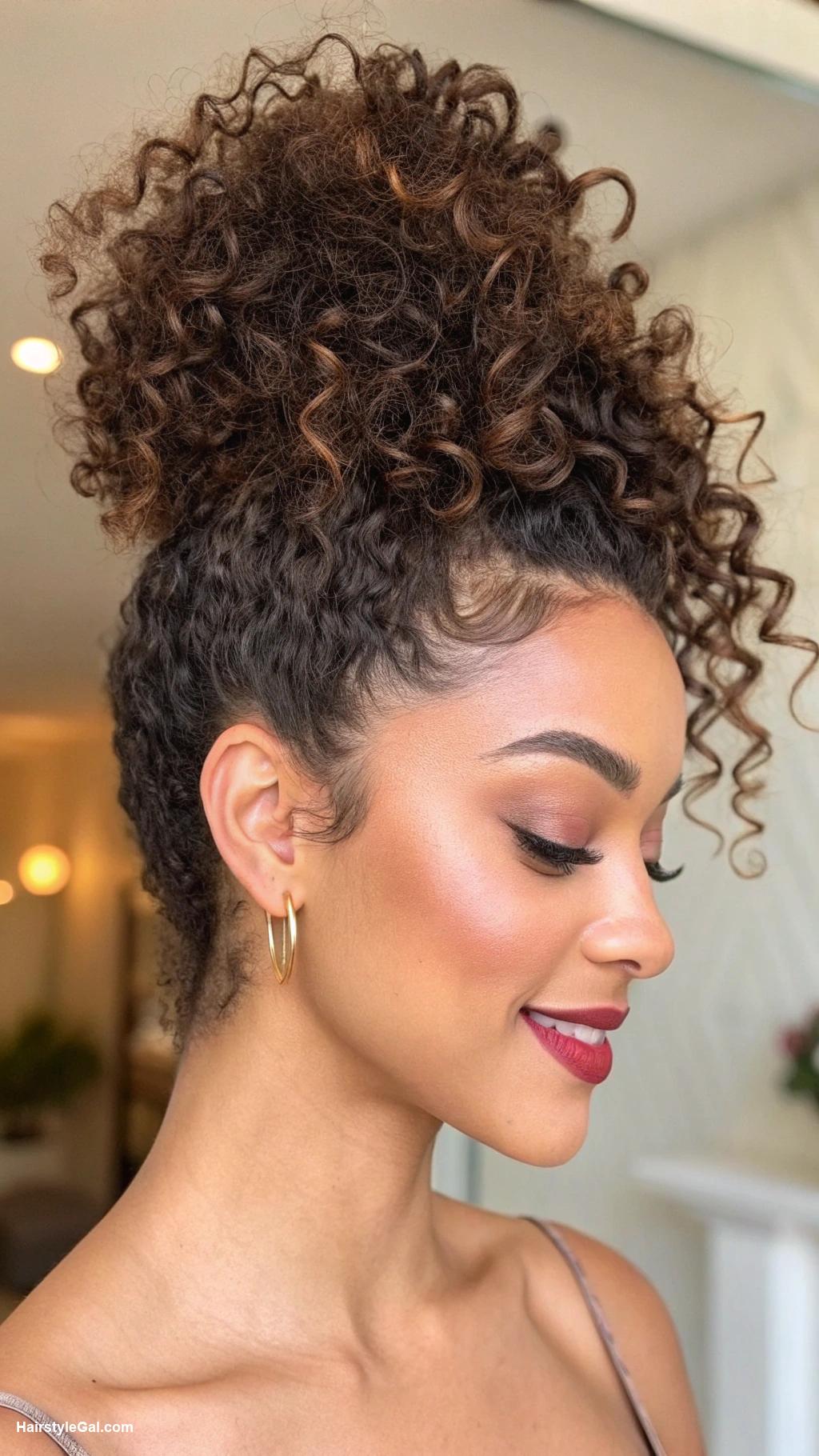 curly hair updos Pineapple updo for curly hair
