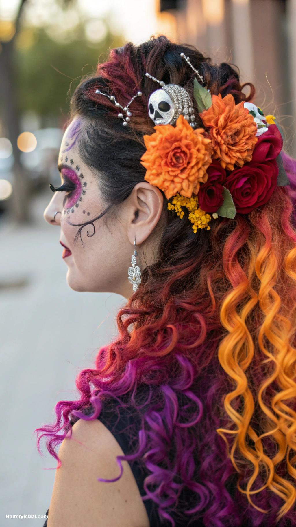 halloween party hairstyles Dia de los Muertos Curls