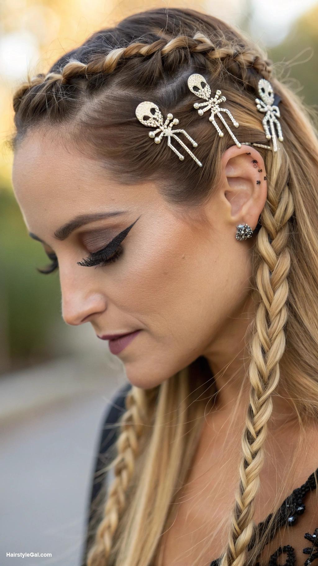 halloween party hairstyles Skeleton Braids with Clips