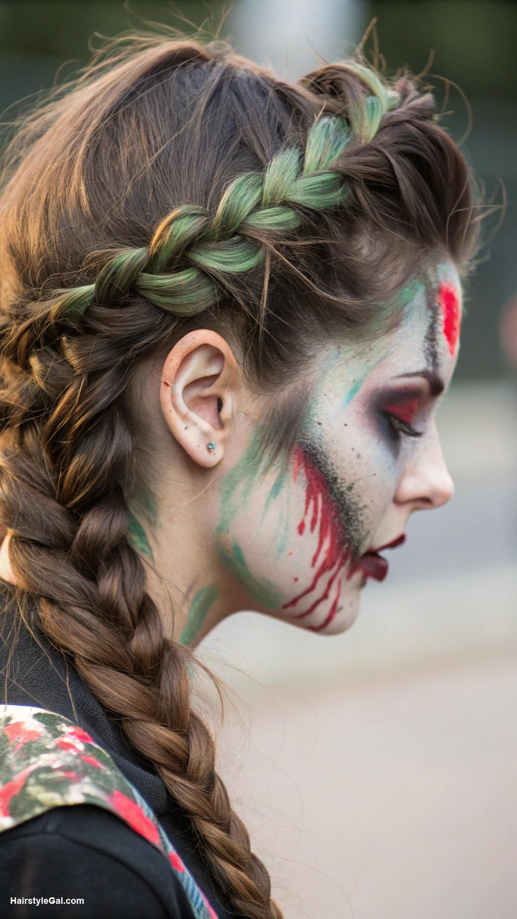 halloween party hairstyles Zombie Braid with Hair Paint