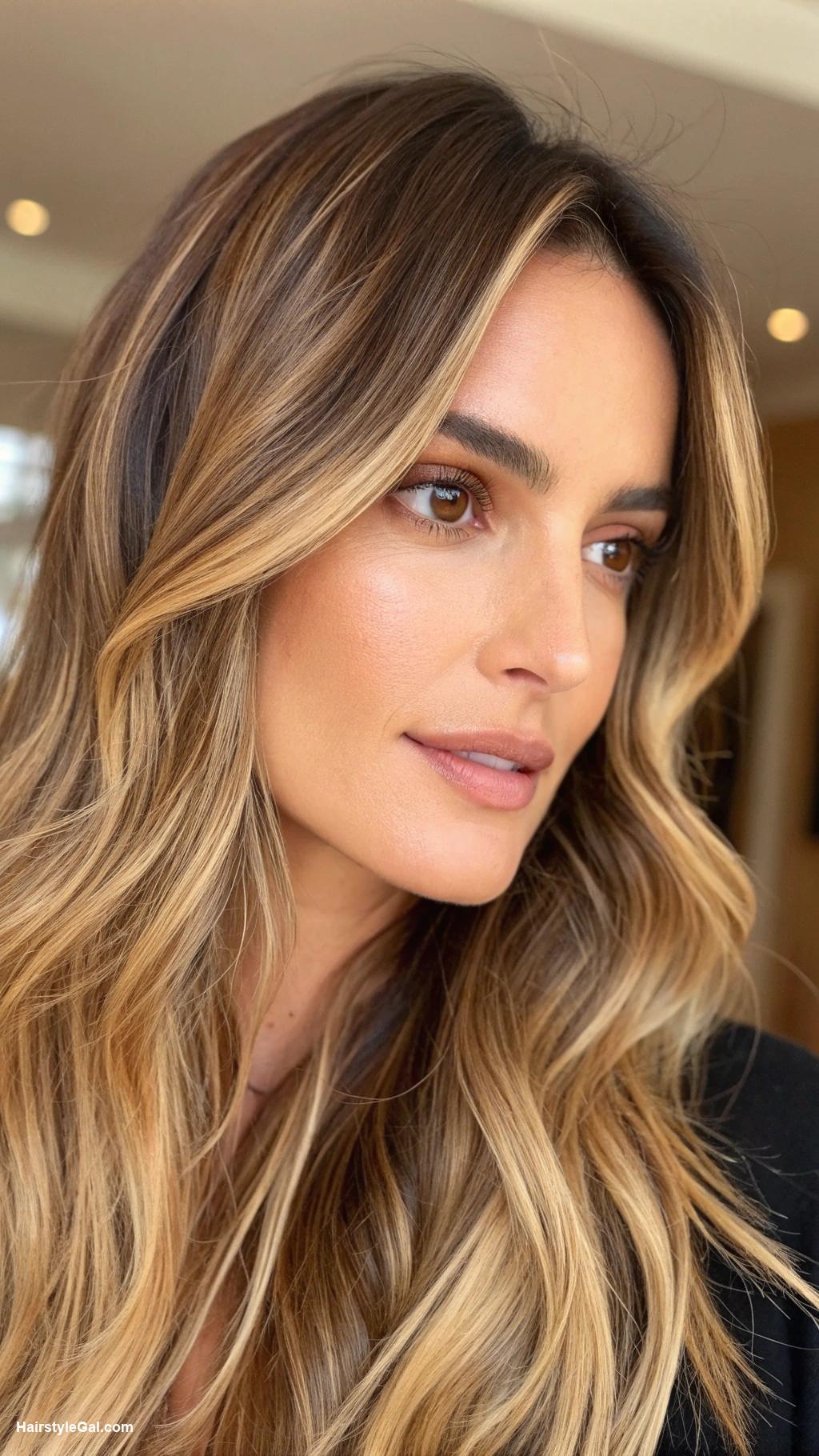 blonde hair for brown eyes Soft golden balayage on brunette
