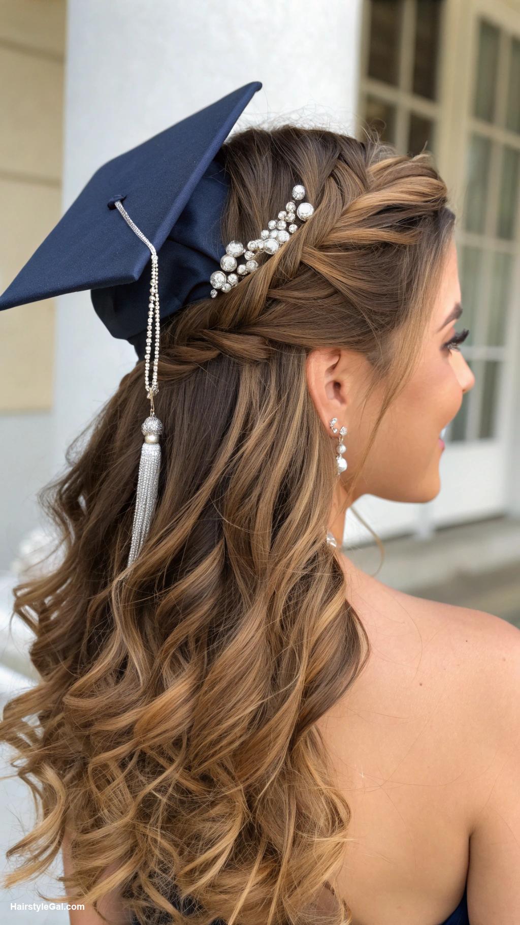 graduation hairstyles Textured half up half down