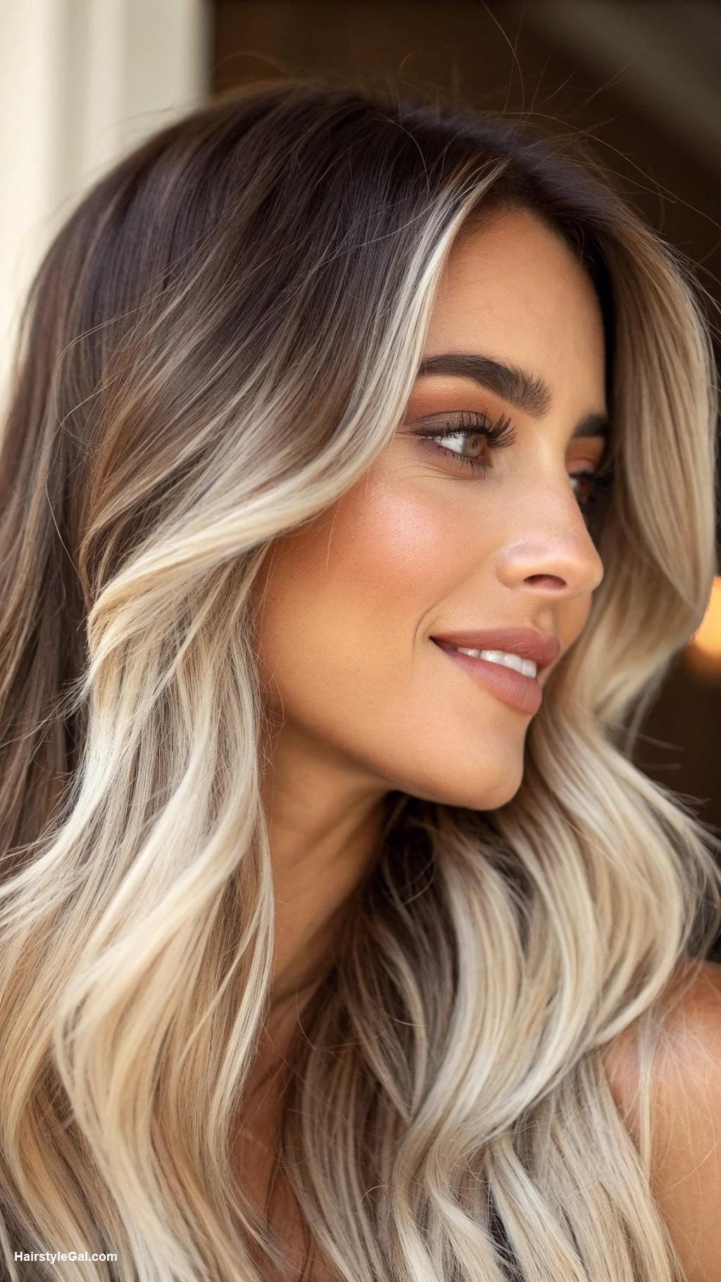 blonde lowlights Deep brunette lowlights on platinum blonde