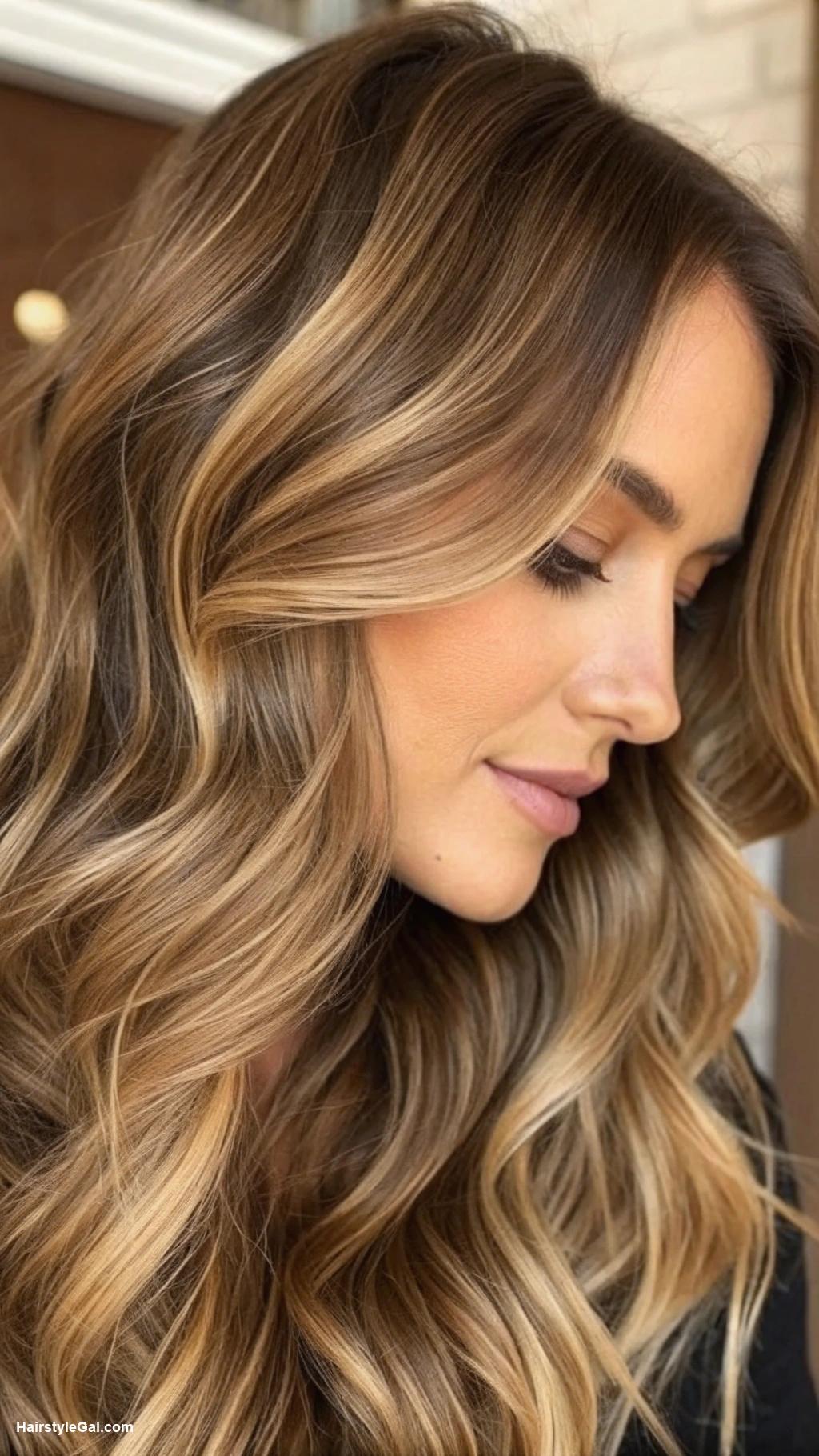 blonde lowlights Honey blonde lowlights on ash brown