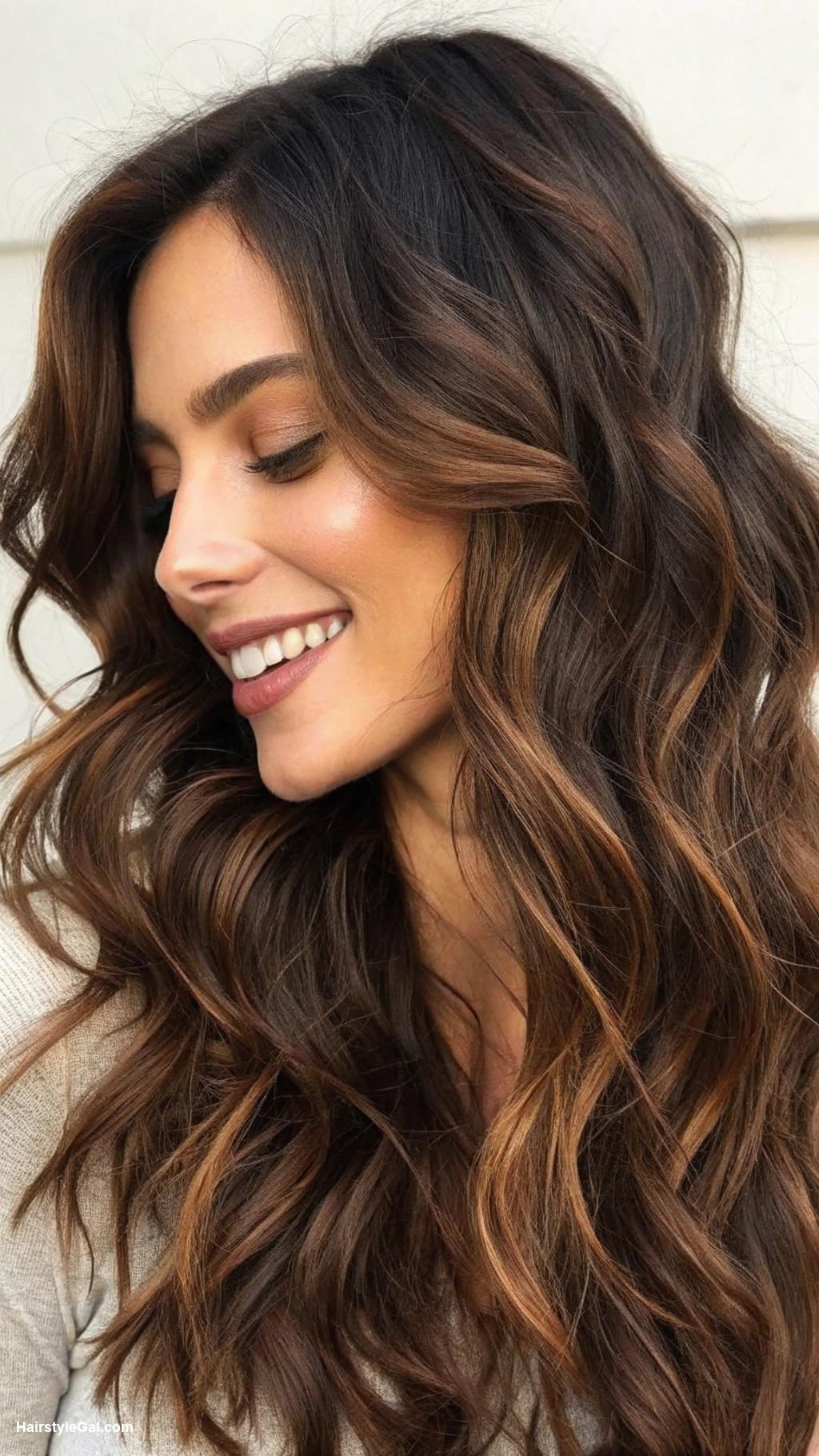 dark brown hair Chestnut brown beachy waves hairstyle