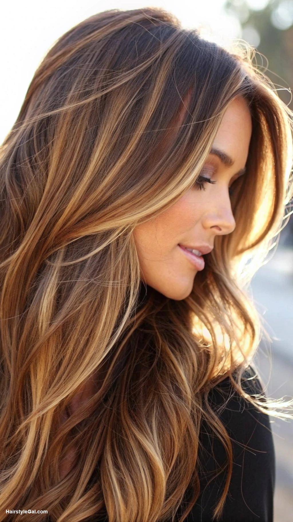 dark brown hair Honey blonde highlights on dark hair