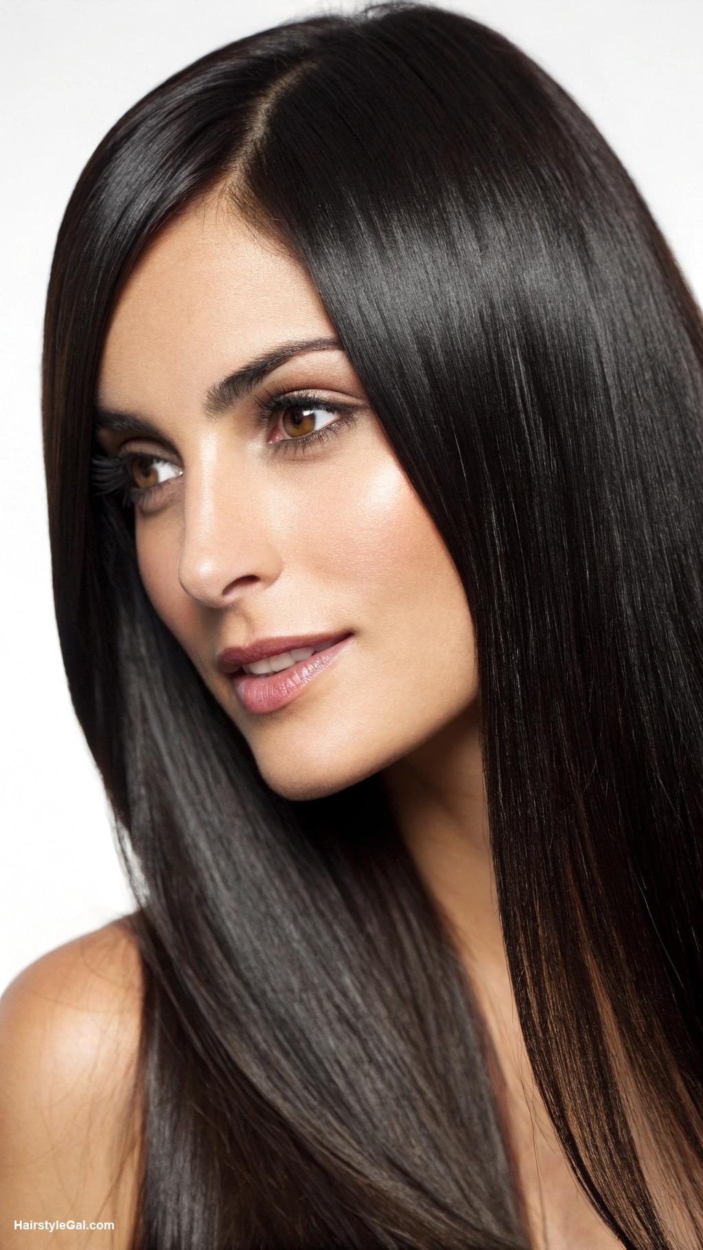 dark brown hair Jet black sleek straight hair
