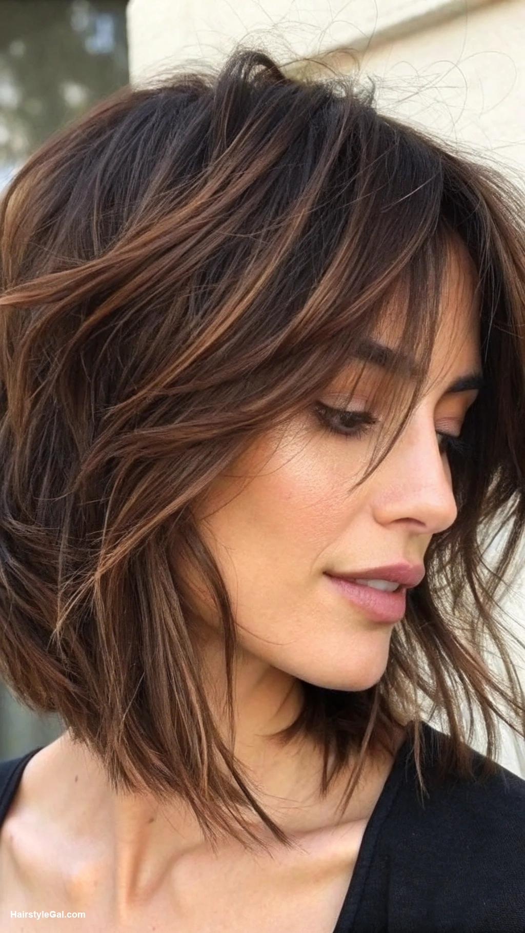 short hairstyles for women Layered shaggy bob for brunette