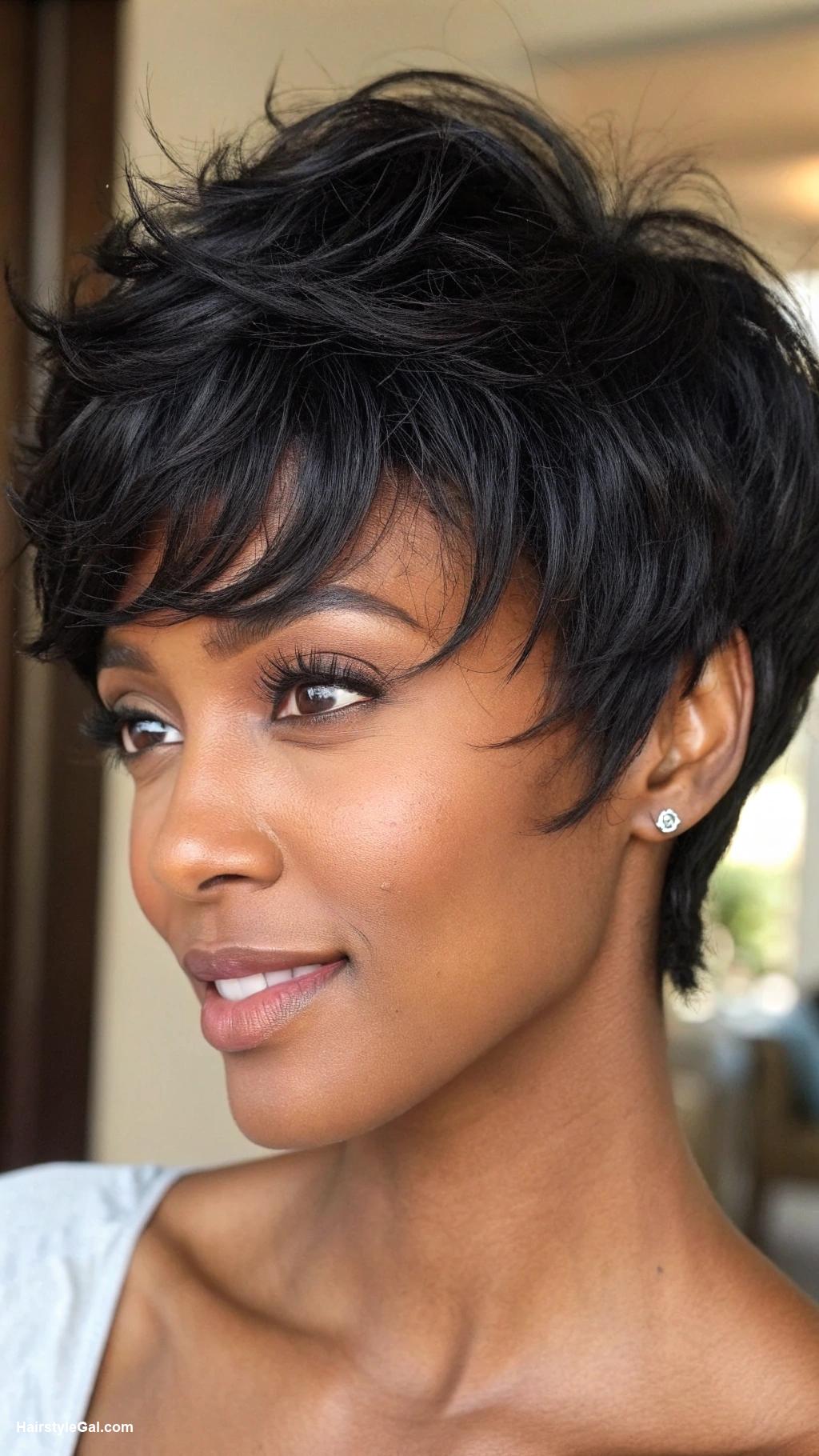 thick hair short haircut Textured pixie cut for black hair