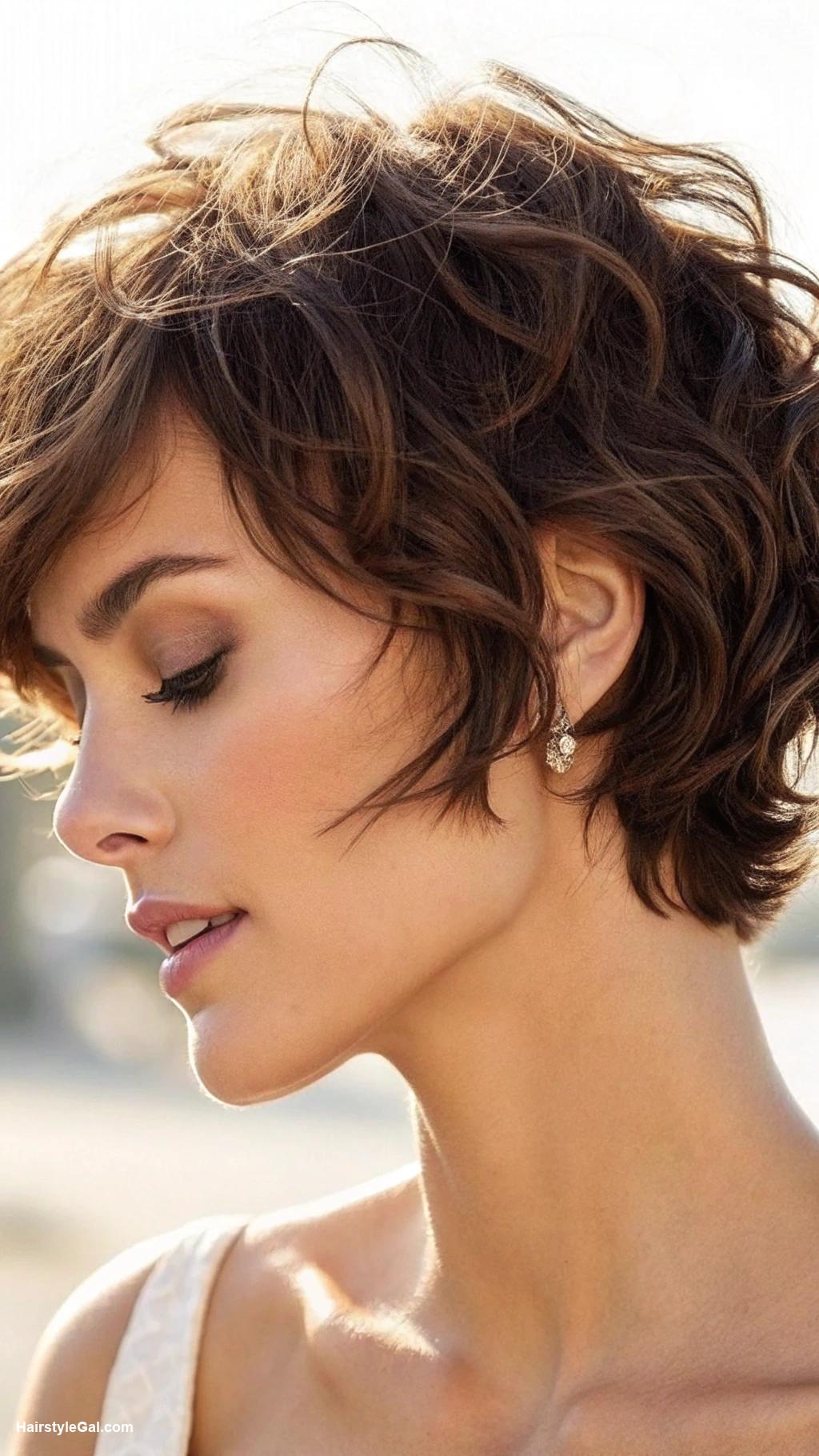 wavy pixie haircut Layered Brown Wavy Pixie Cut