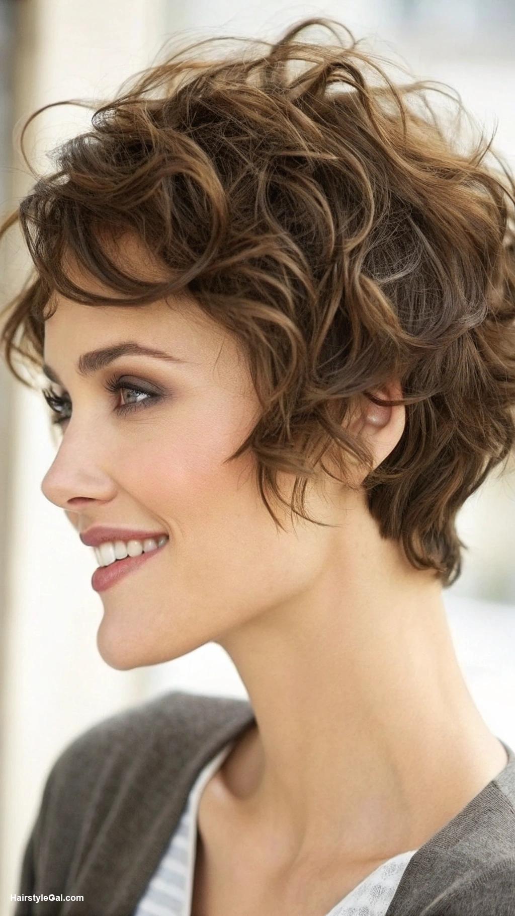 wavy pixie haircut Soft Brown Wavy Pixie Cut