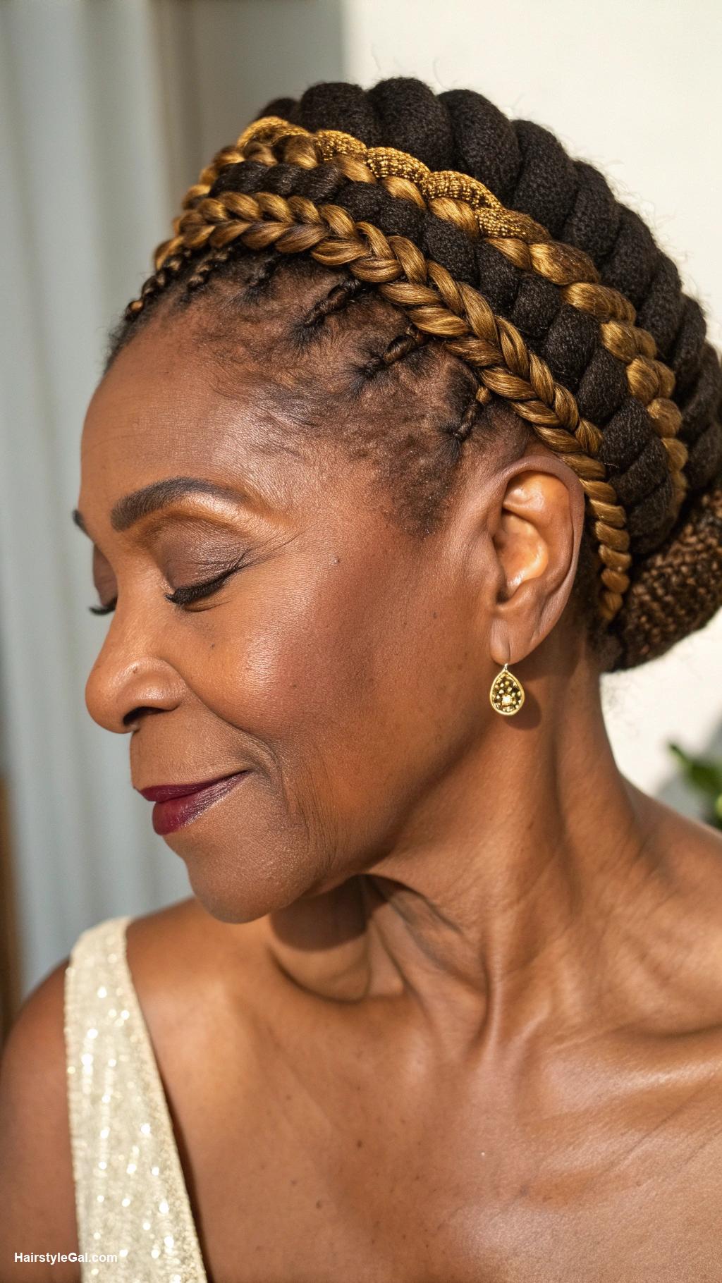 braided hairstyles for older black women Crown Braid with Honey Blond Accent