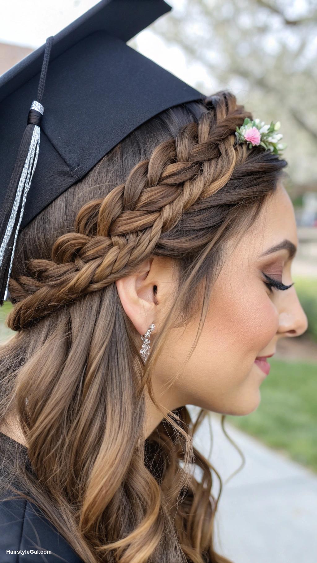 graduation cap hairstyles Braided crown for chic vibe