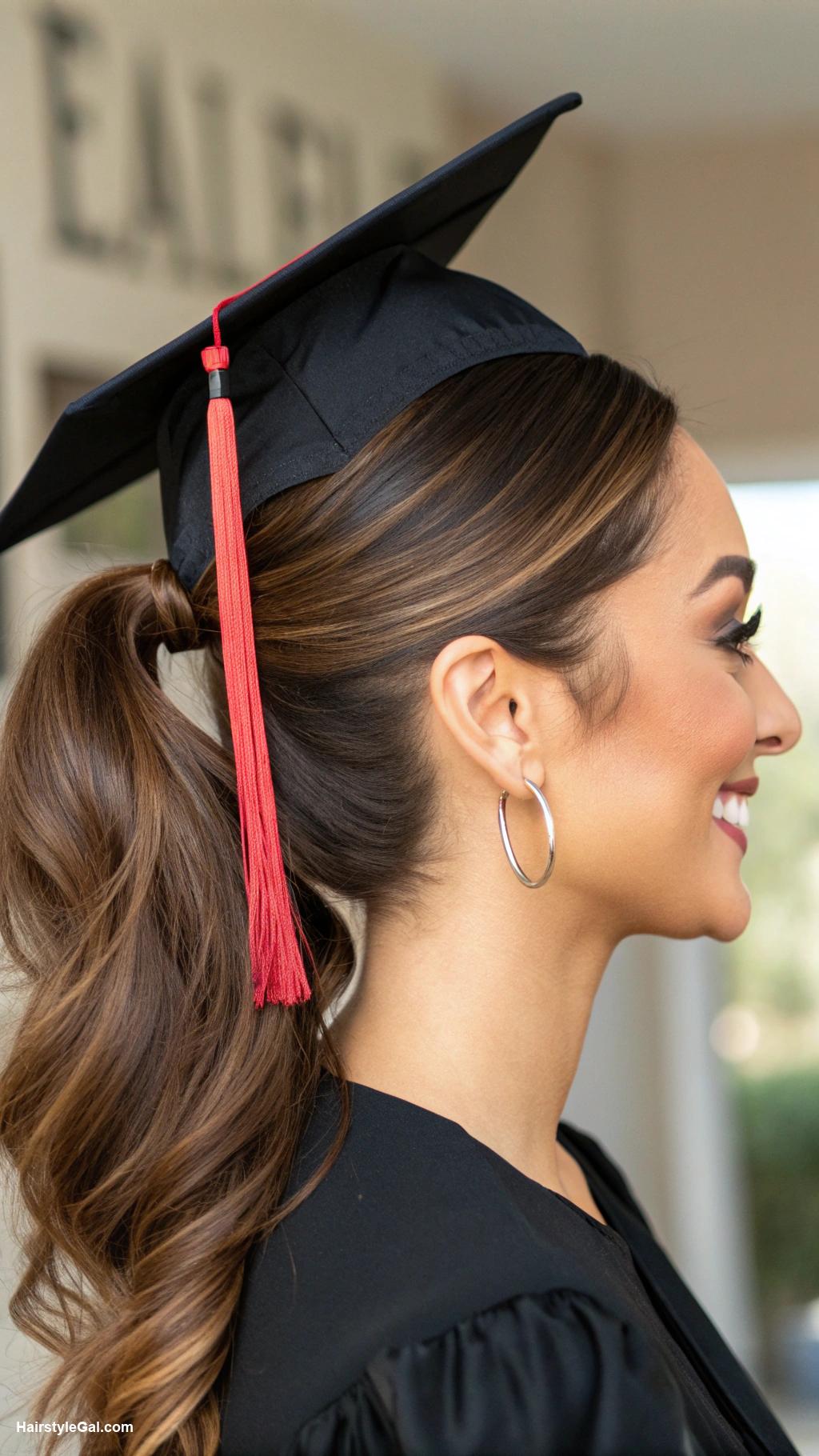 graduation cap hairstyles Classic ponytail with volume