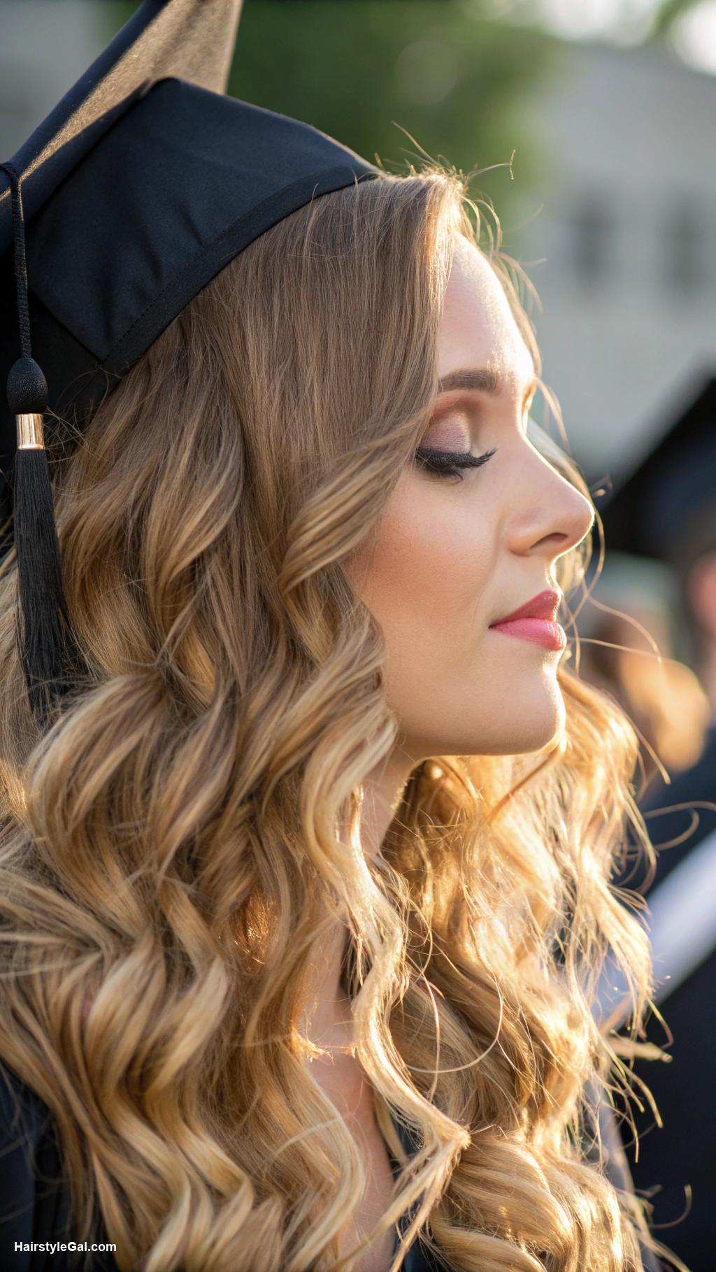 graduation cap hairstyles Loose beachy waves for effortless style