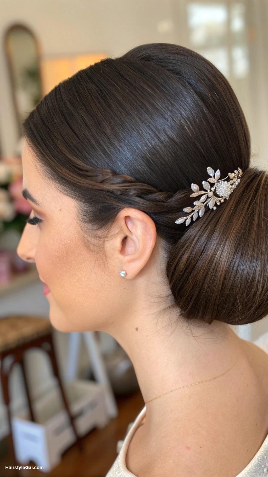 graduation cap hairstyles Sleek low bun for elegant look