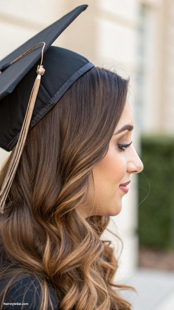graduation cap hairstyles Straight hair with soft waves
