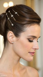 hair pinned back French twist with hair pins