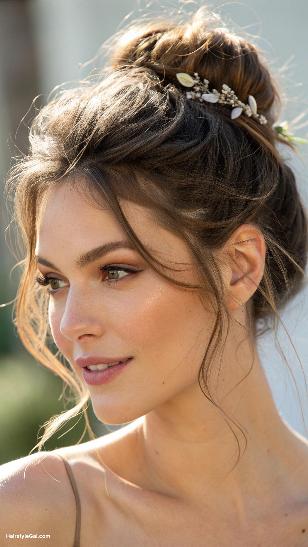 hair pinned back Half up messy bun