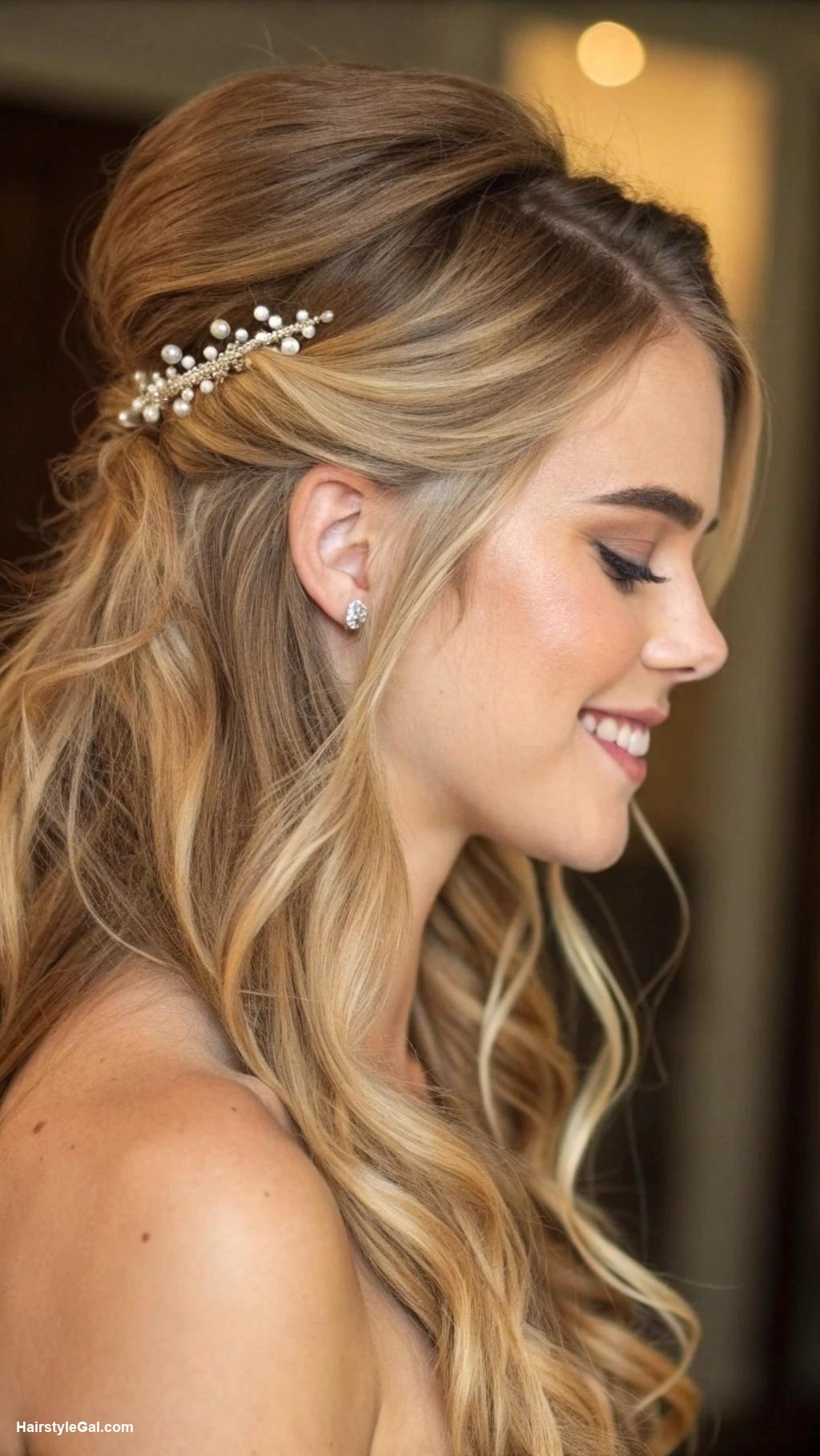 hairstyles for medium length hair Half up half down style for blondes