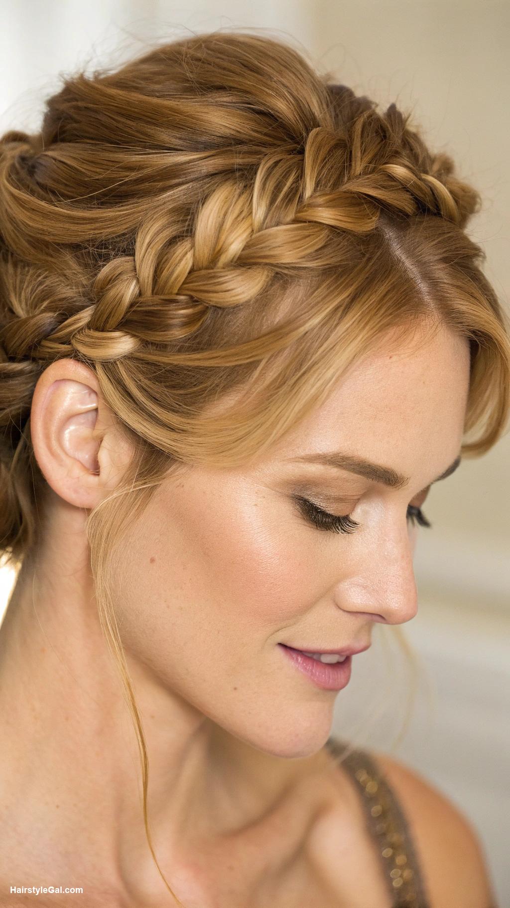 honey blonde hair Honey blonde braided updo style
