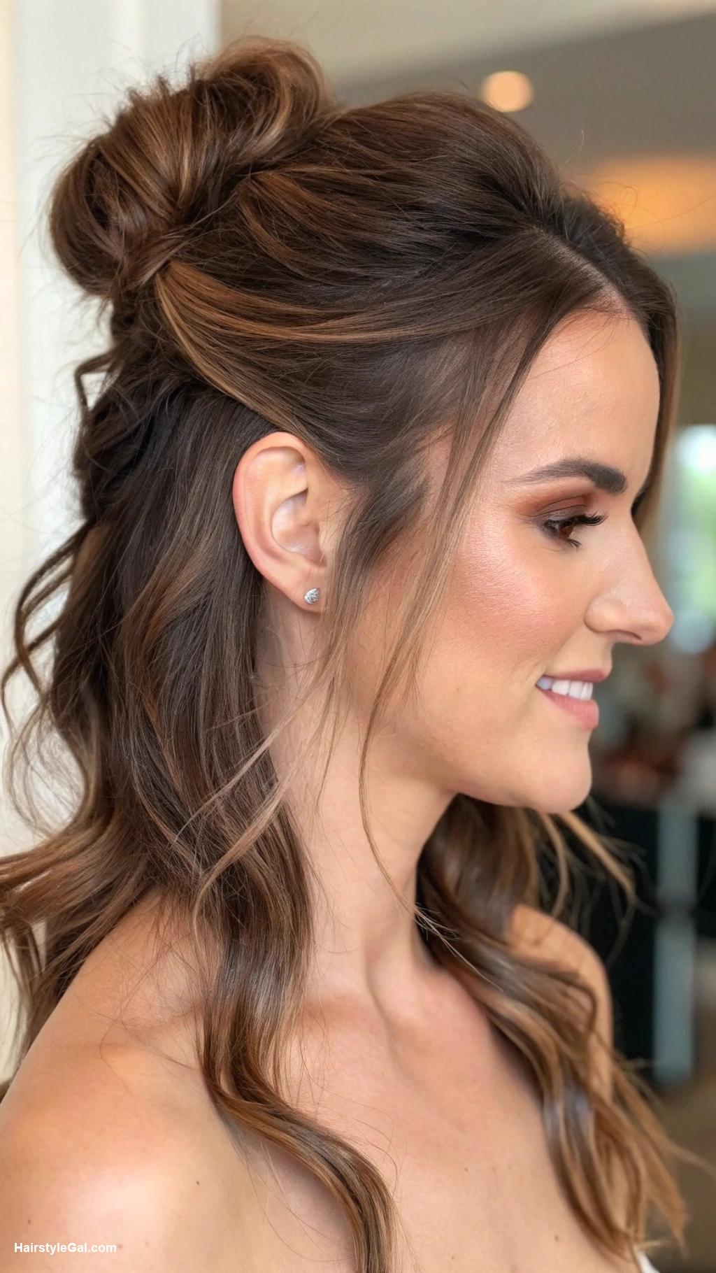 loose low bun Half up half down low bun