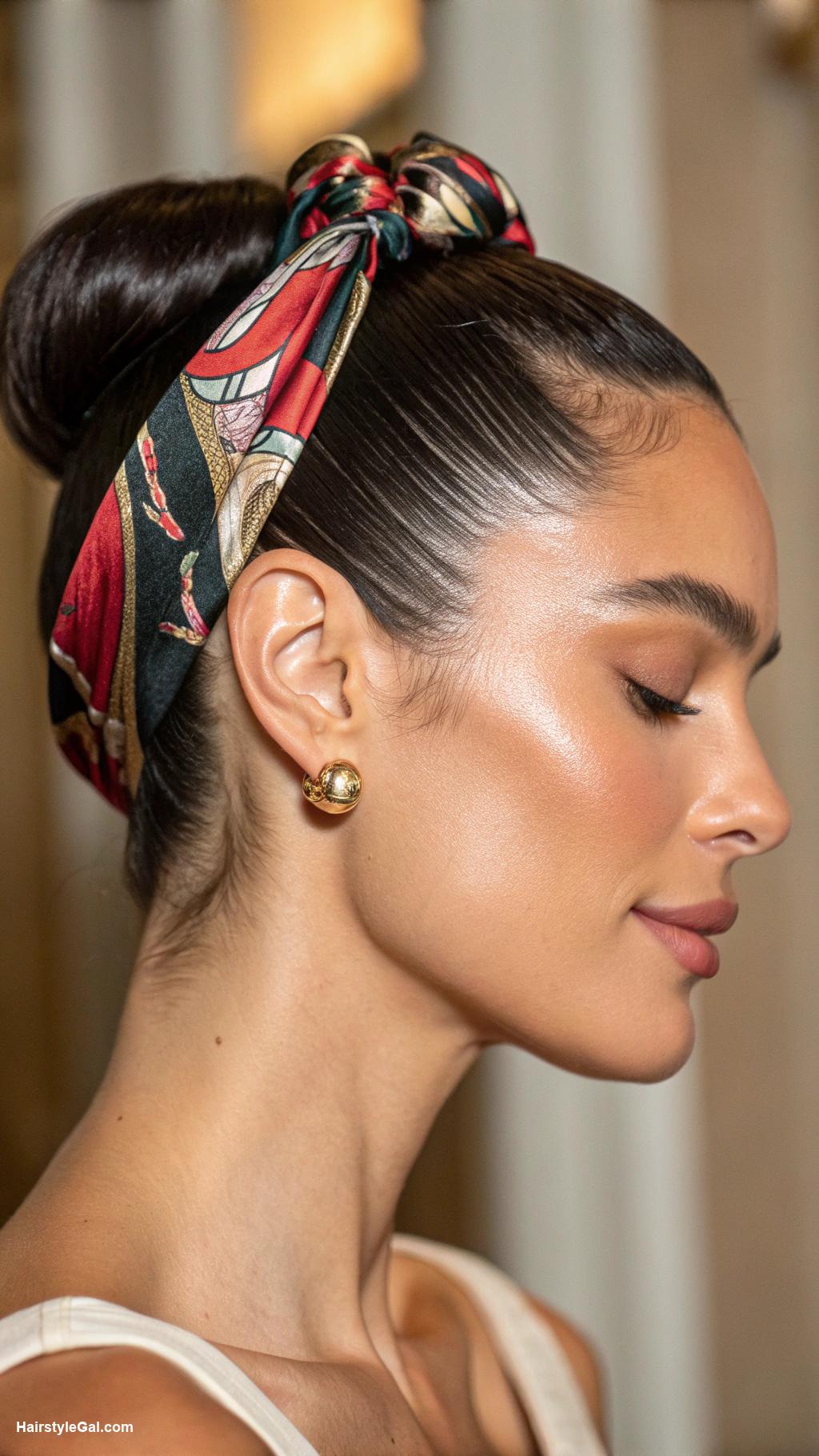 loose low bun Sleek low bun with hair wrap